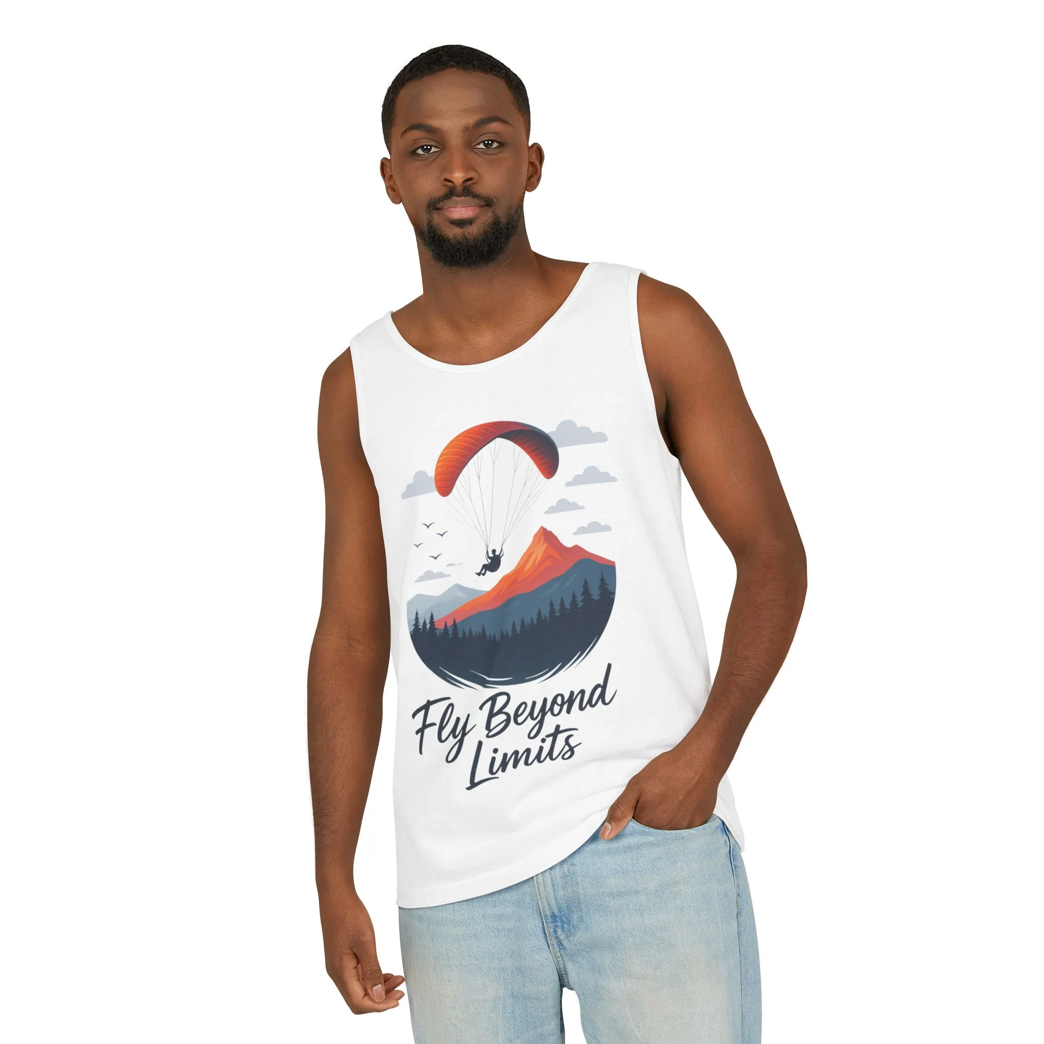 Adventure-Inspiring Fly Beyond Limits Unisex Tank Top, Summer Casual Wear, Outdoor Enthusiast Gift, Travel Apparel, Motivational Gift - Image 3