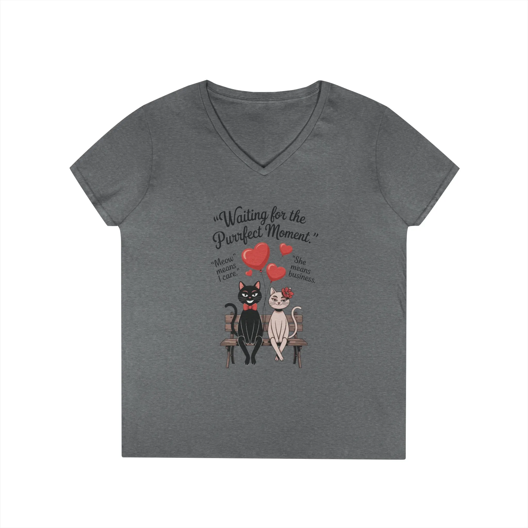 Cute Cat Lovers V-Neck T-Shirt, Casual Wear, Gift for Her, Pet Lovers, Best Friend Gift, Cute Cat Design, Valentine's Day, Cat Love - Image 10