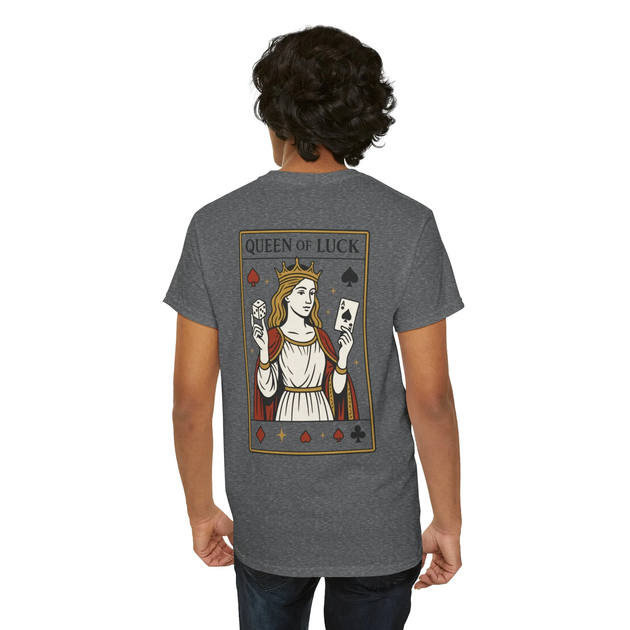 Front & Back Print unisex T-Shirt, Roll the Dice Tee for Men, Vintage Gambling Shirt, Casino Gift, Poker Gift, Card Games Gift, Queen of Luck - Image 9