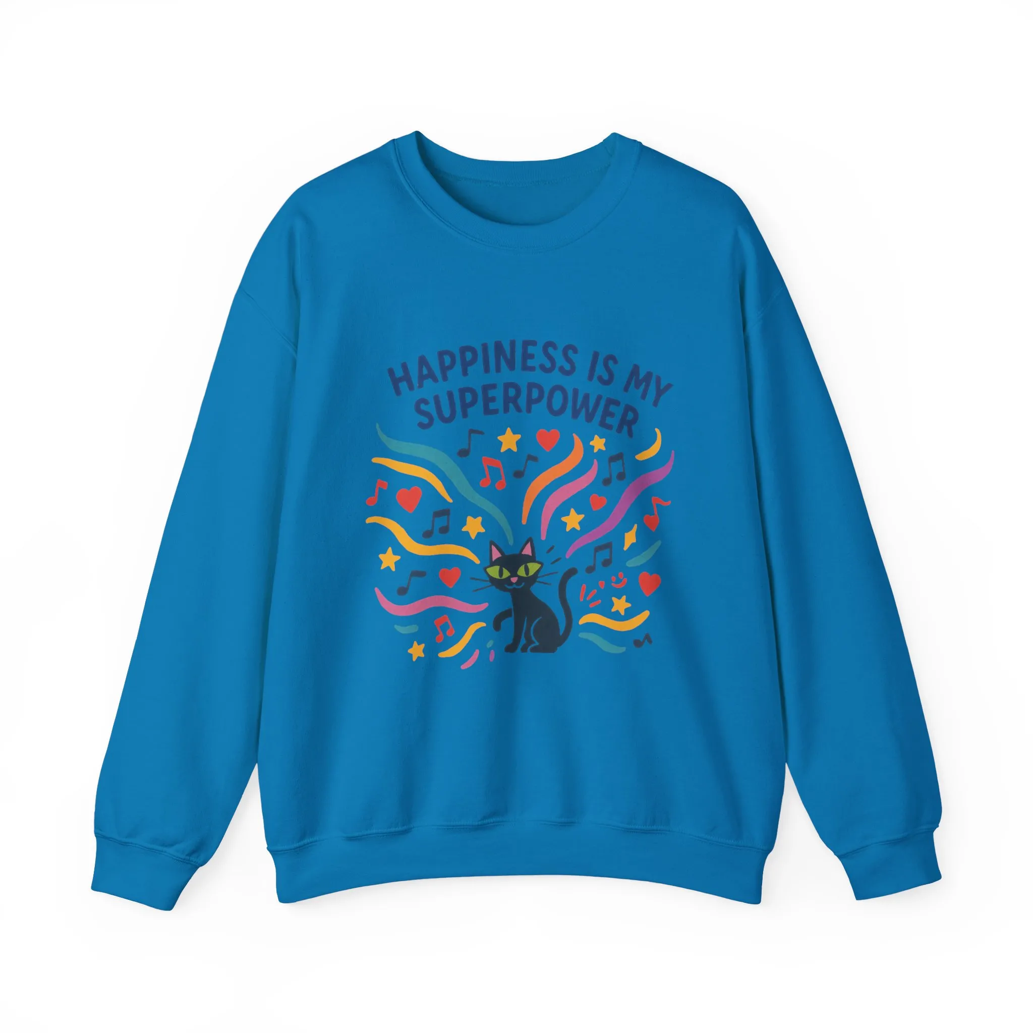 Playful Cat Crewneck Sweatshirt, Happiness is My Superpower, Cozy Sweatshirt, Gift for Cat Lovers, Fun Casual Style, Unique Animal Design - Image 22