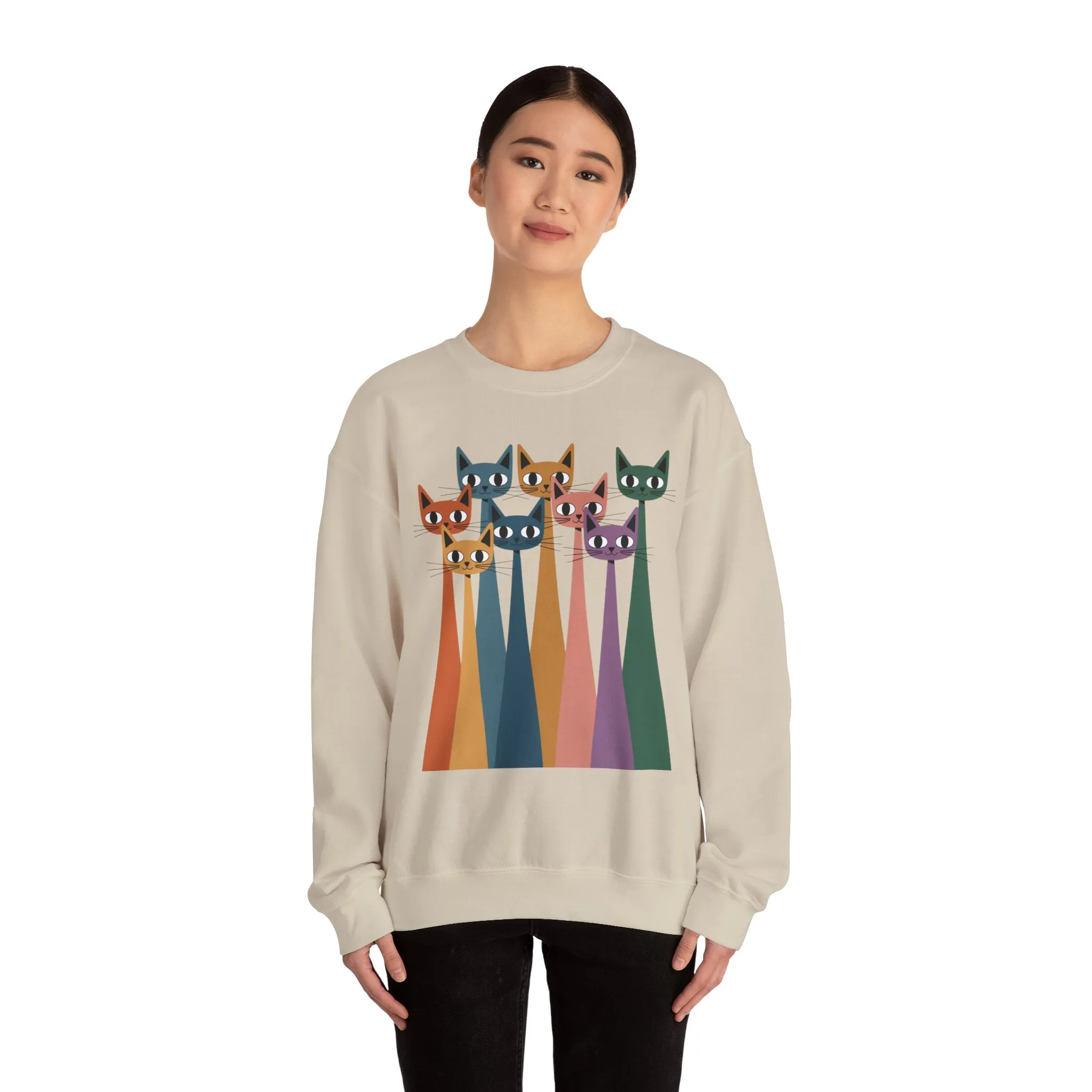 Colorful Cat Sweatshirt, Cozy Crewneck, Cat Lover Gift, Womens Sweatshirt, Cute Animal Apparel, Fun Gift for Cat Owners - Image 32