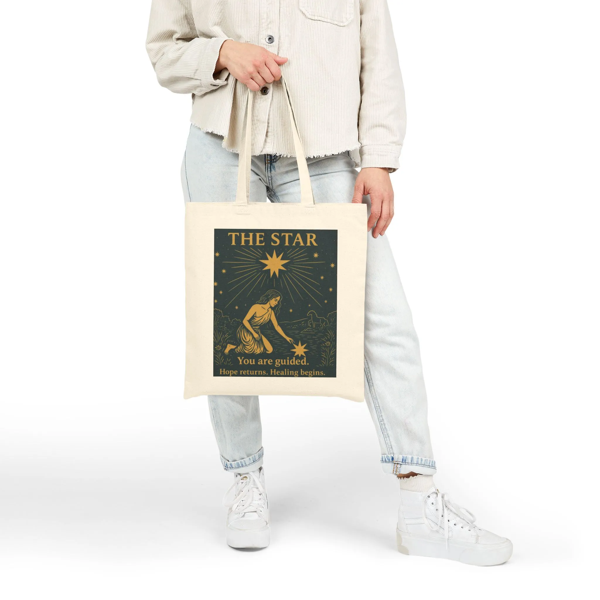 The Star Tarot Cotton Tote Bag, Hope & Healing Spiritual Gift, Mystical Moon Star Canvas, Tarot Bag, Astrological Gift, Spiritual Canvas Bag - Image 4