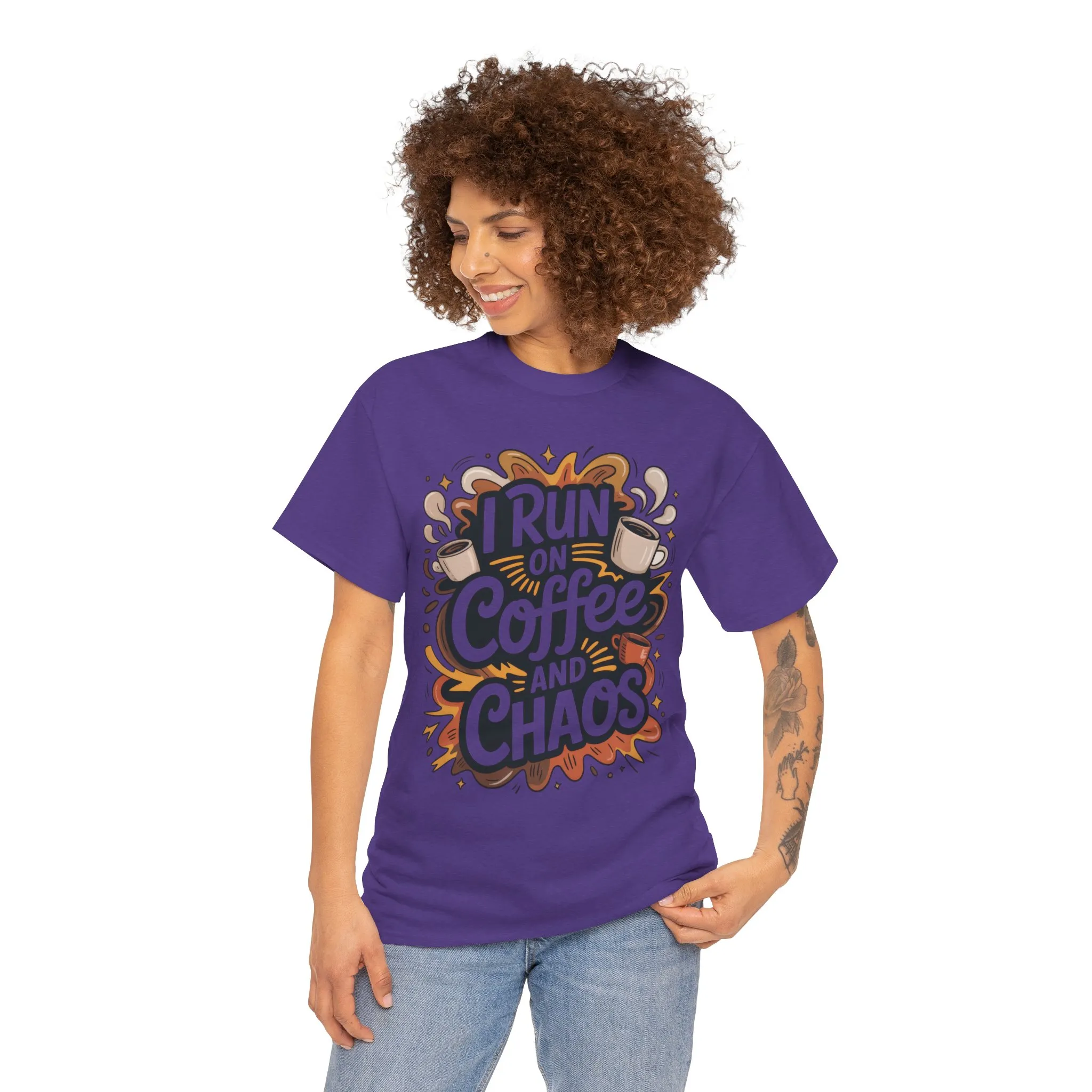 Run on Coffee and Chaos Tee, Unisex Cotton T-Shirt, Coffee Lover Gift, Casual Wear, Perfect for Relaxing Days - Image 14