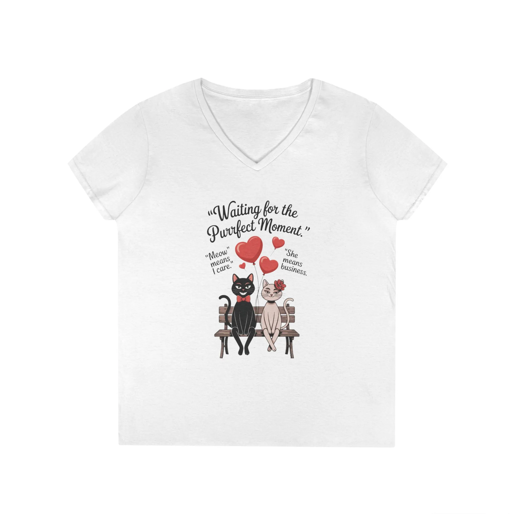 Cute Cat Lovers V-Neck T-Shirt, Casual Wear, Gift for Her, Pet Lovers, Best Friend Gift, Cute Cat Design, Valentine's Day, Cat Love - Image 4