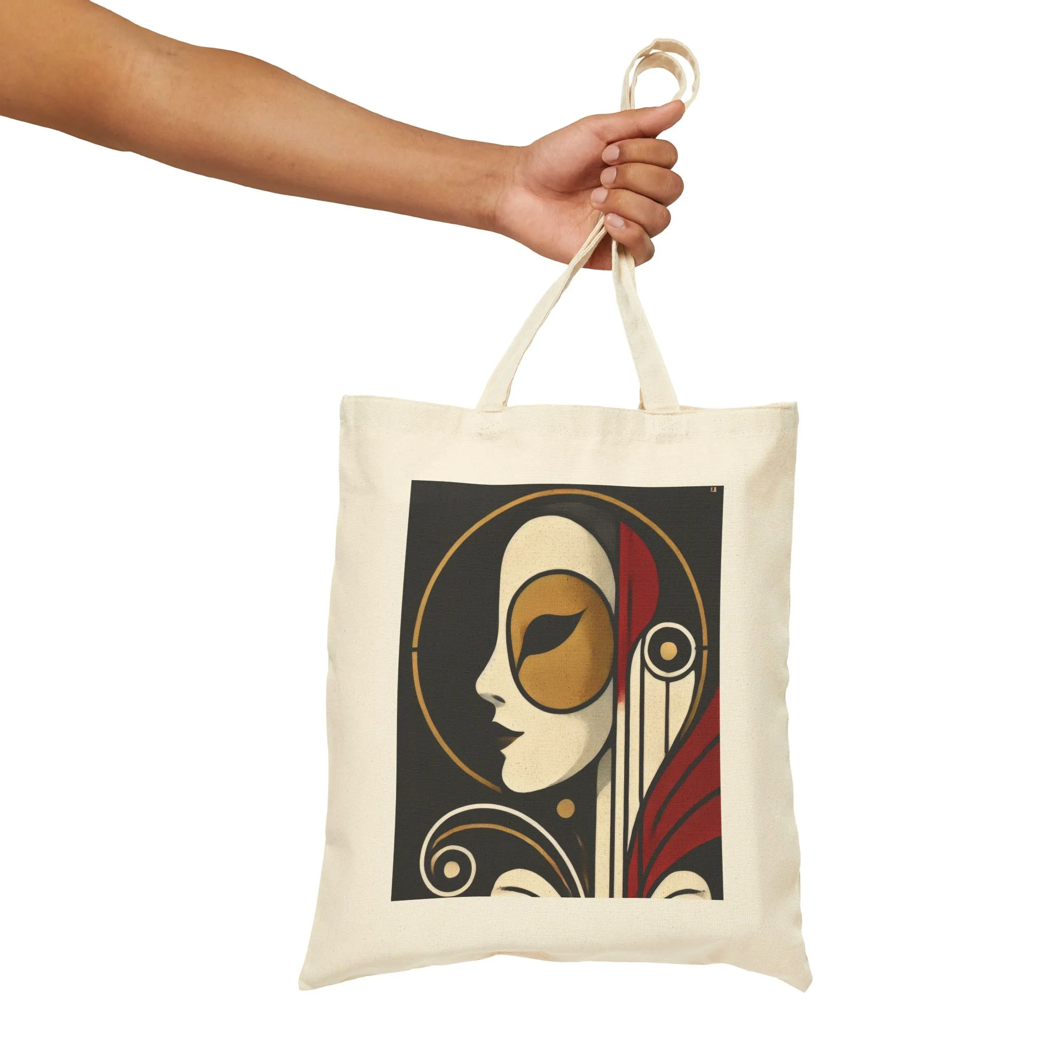Art Deco Woman Tote Bag, Elegant Geometric Face Design, Modern Vintage Style Canvas Bag for Art Lovers, Artistic Cotton Canvas Tote Bag - Image 11