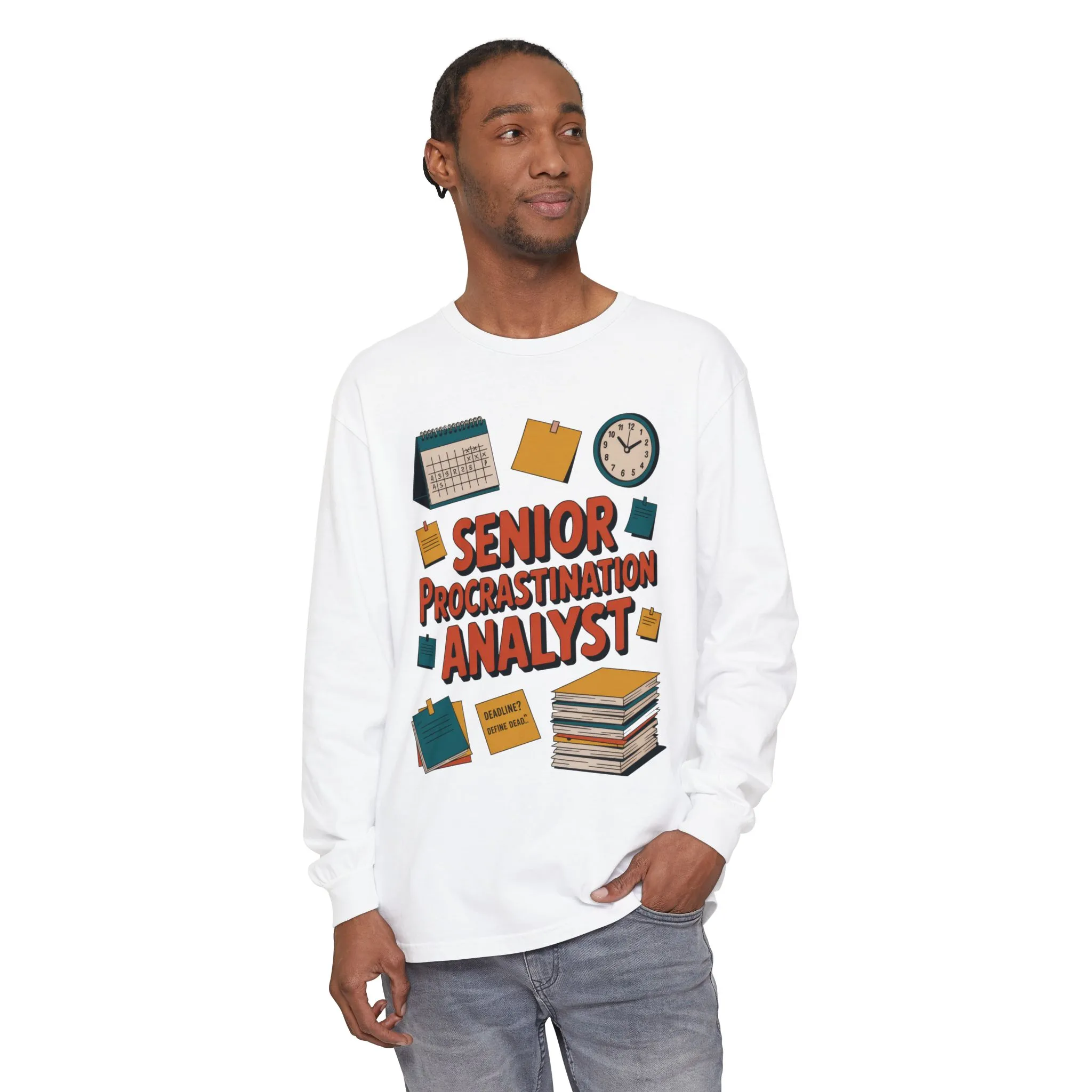 Senior Procrastination Analyst Long Sleeve Tee, Funny Work Shirt,Gift for Analysts, Office Humor, Meme Long Sleeve, Motivation Humor Apparel - Image 5