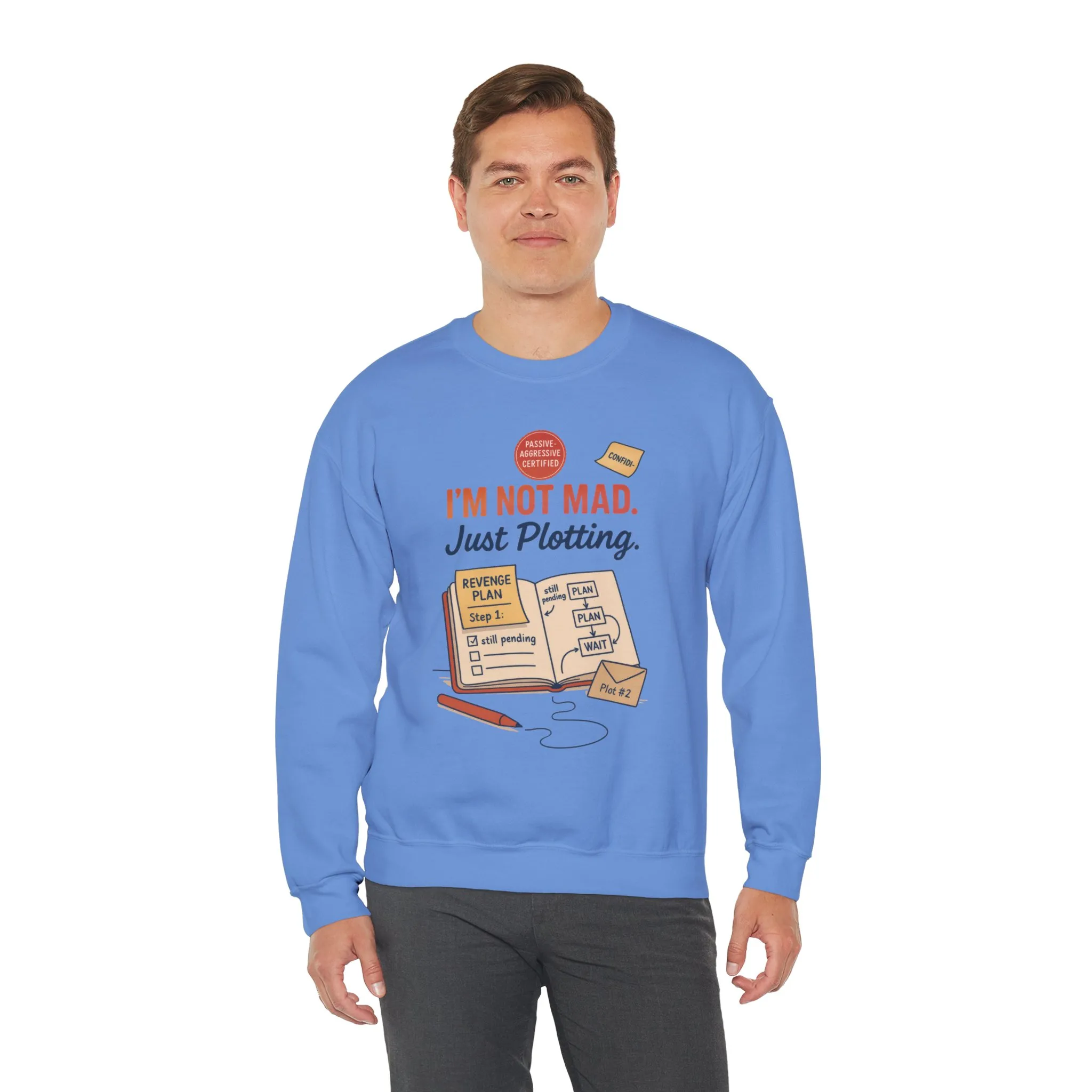 Funny Mens Revenge Sweatshirt, Im Not Mad Just Plotting, Passive Aggressive Sarcastic Crewneck for Him - Image 17