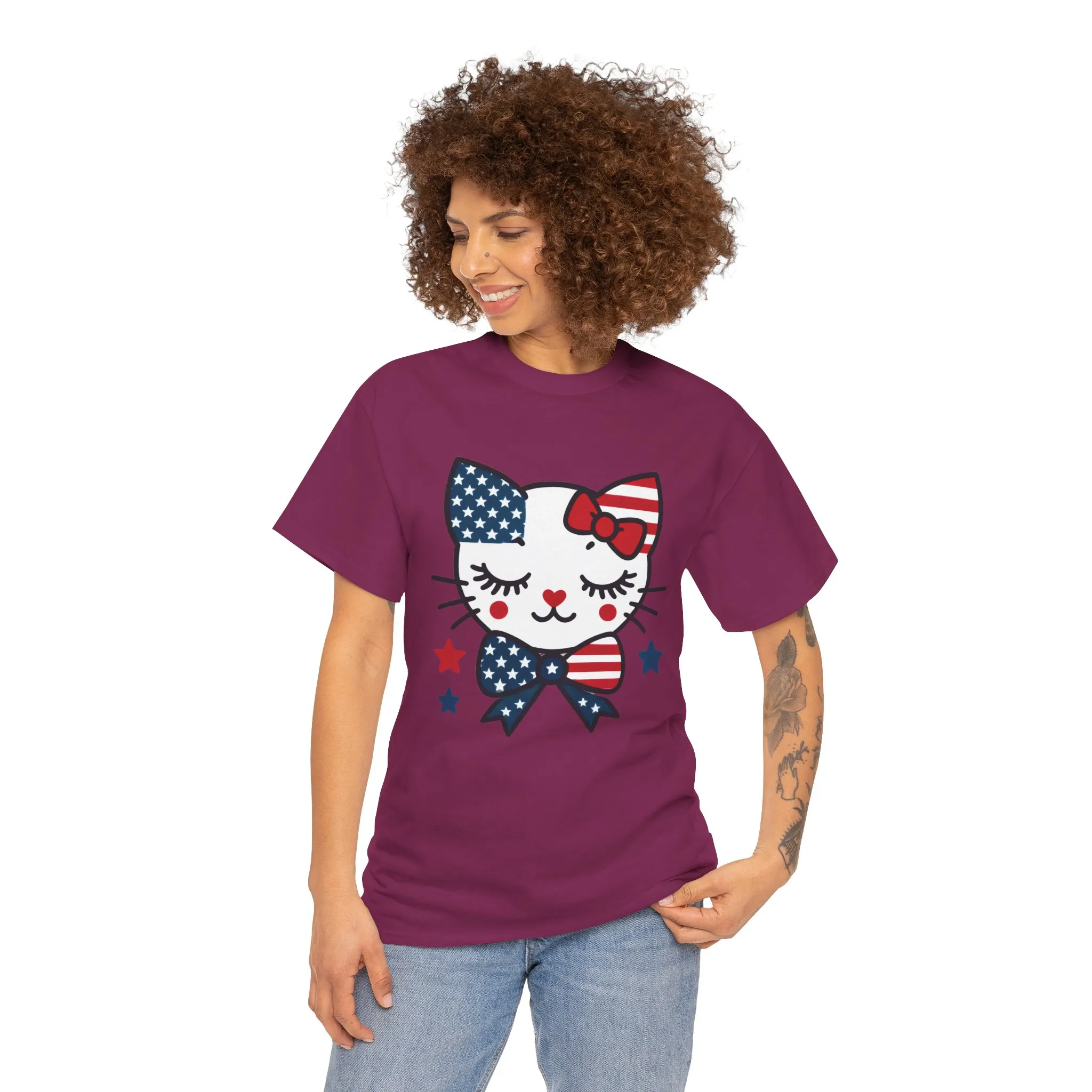 Patriotic Cat Womens Tee, Cute Cat Shirt, Womens T-Shirt, July 4th Outfit, Independence Day Gift, Animal Lover Apparel - Image 25