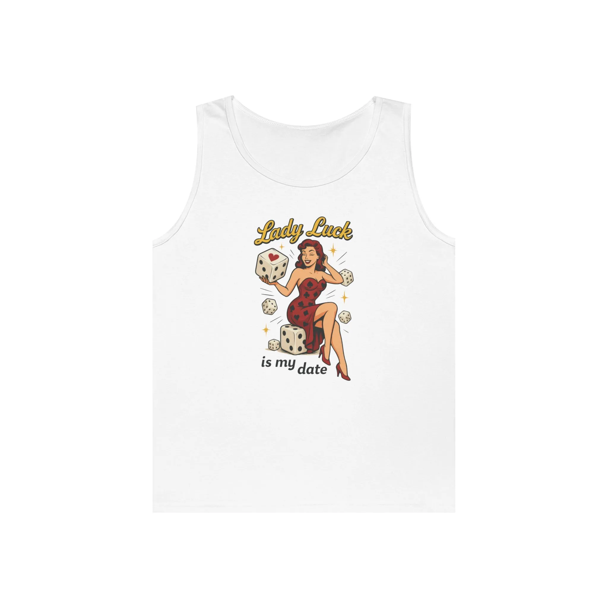 Lucky Me Tank Top, Retro Lady Luck Tee for Men, Gambling & Dice Themed Tee, Vintage Pin-Up Vegas Gift, Good Luck Gifts, for Luck Enthusiasts - Image 3