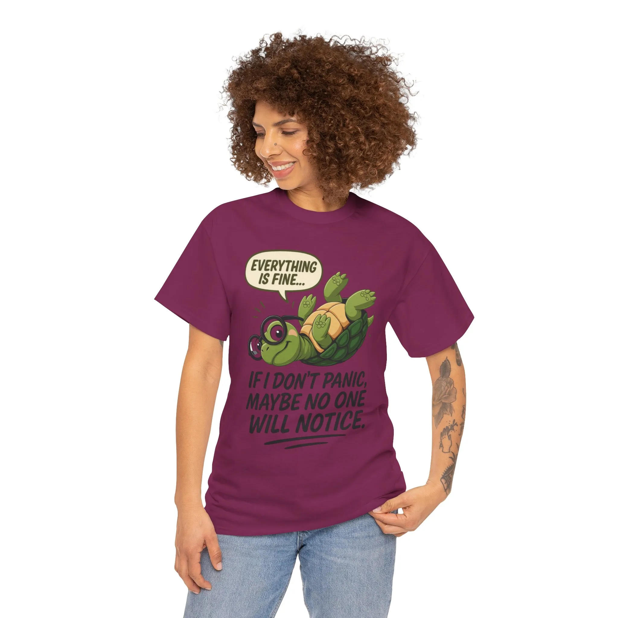 Everything is Fine Turtle Tee, Funny Unisex Cotton Tee, Cute Animal Shirt, Social Anxiety Joke, Great for Humor, Positive message t-shirt - Image 33