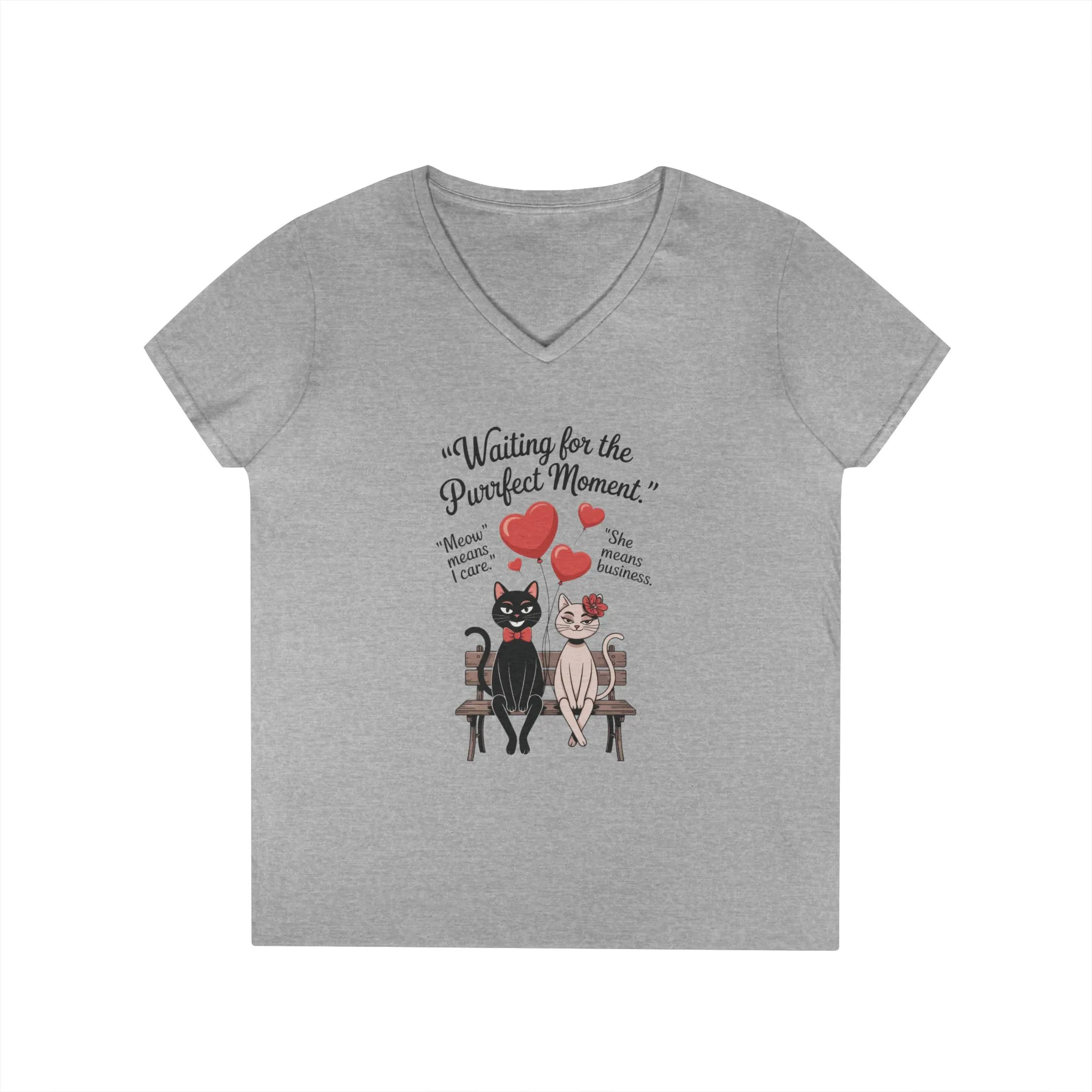 Cute Cat Lovers V-Neck T-Shirt, Casual Wear, Gift for Her, Pet Lovers, Best Friend Gift, Cute Cat Design, Valentine's Day, Cat Love - Image 2