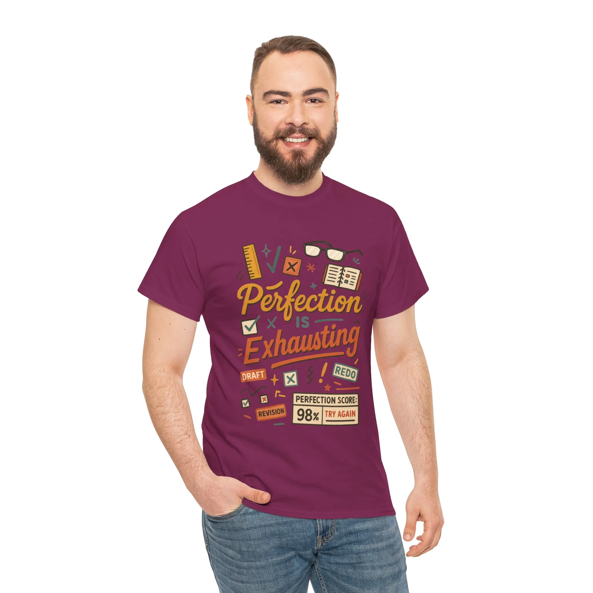 Perfection is Exhausting Tee, Funny T-Shirt for Students, Relaxed Fit Unisex Top, Gift for Graduates, Motivational Apparel, Casual Wear - Image 29