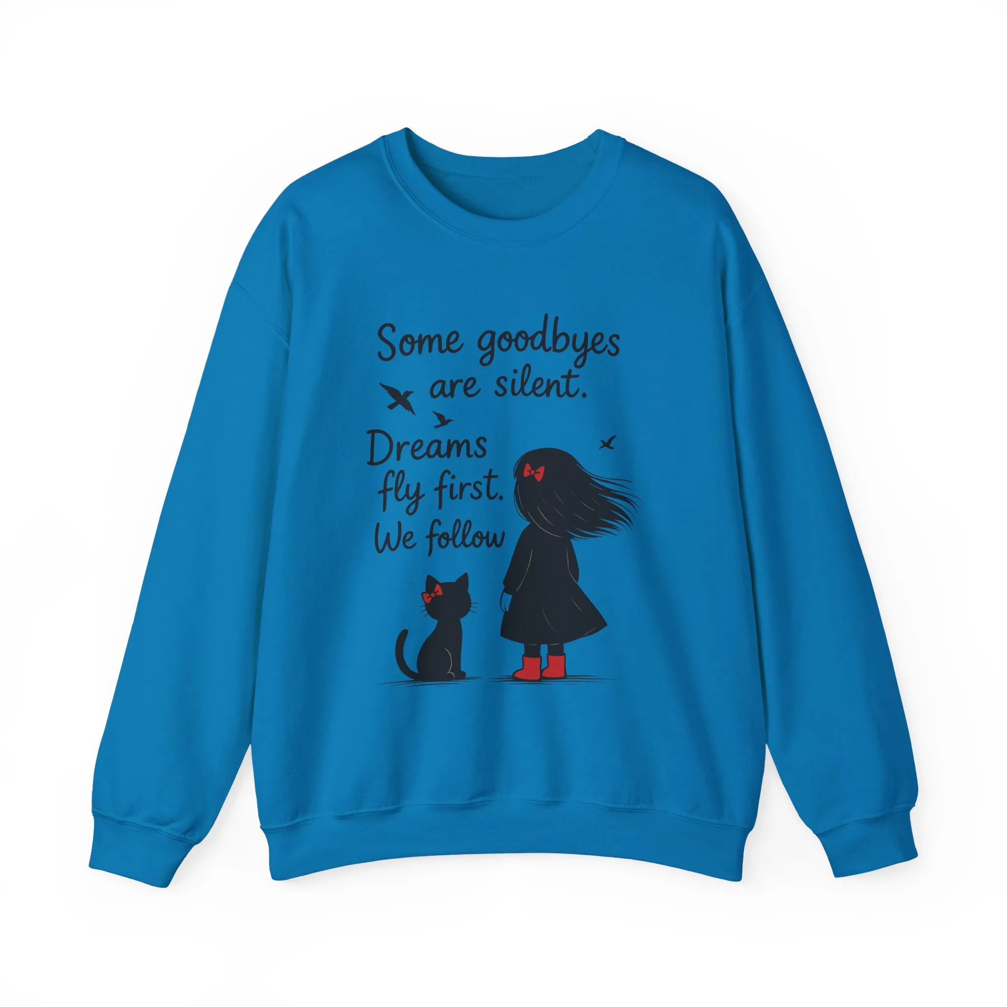 Cozy Farewell Girl & Cat Pullover, Hand Drawn Red Dress Art, Minimalist Womens Crewneck - Image 16