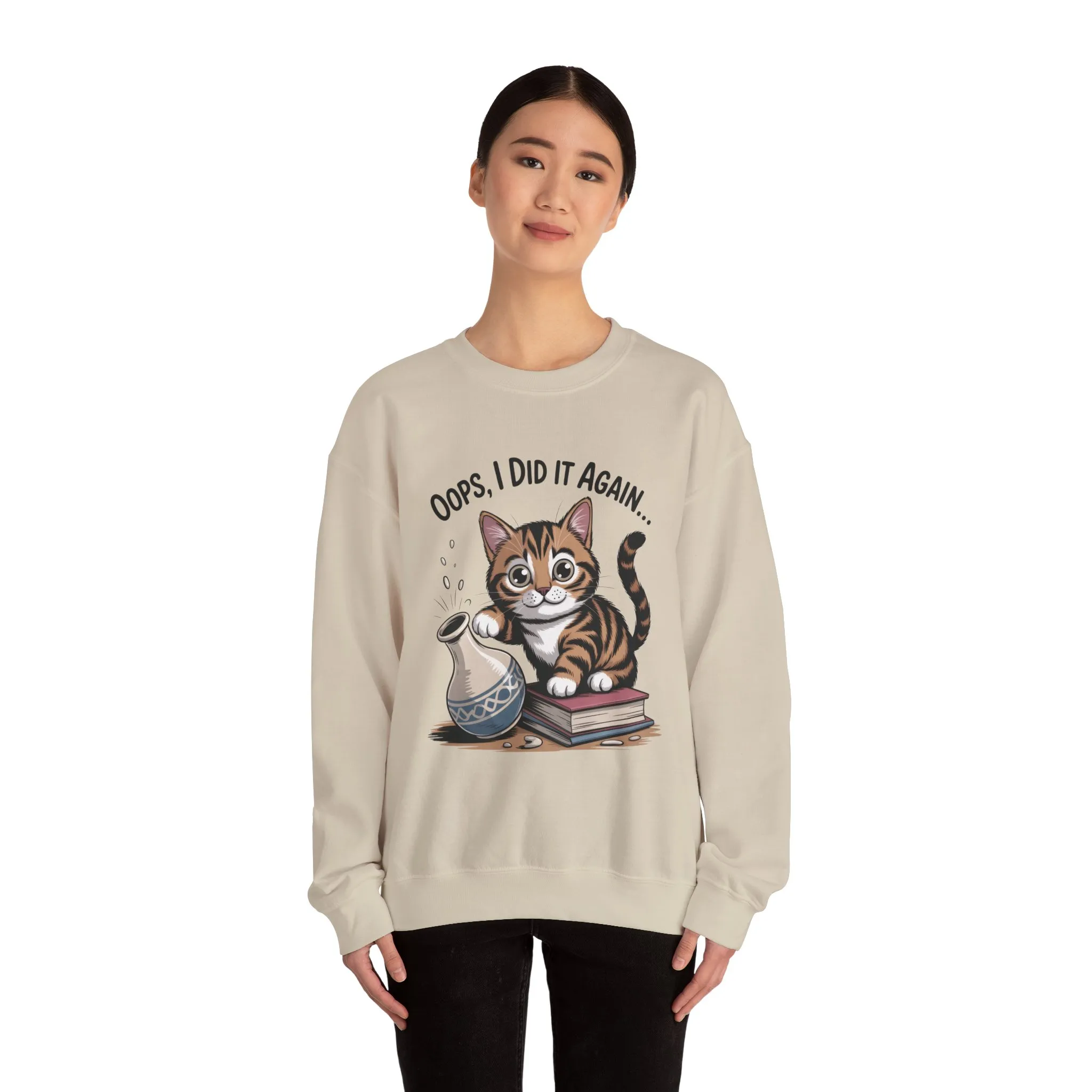 Cute Cat Oops! I Did It Again Sweatshirt, Funny Pet Lover Gift, Cozy Crewneck for Cat Moms, Purrfect for Birthdays, Casual Wear