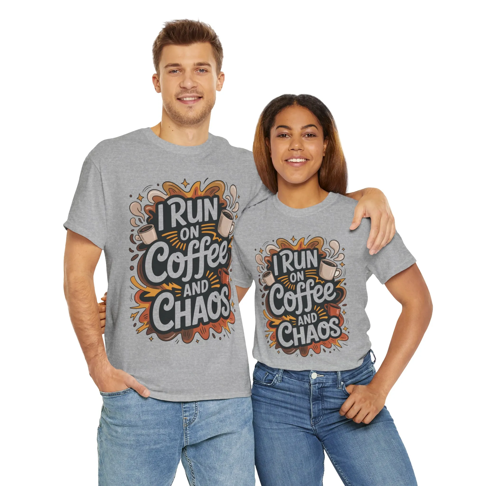 Run on Coffee and Chaos Tee, Unisex Cotton T-Shirt, Coffee Lover Gift, Casual Wear, Perfect for Relaxing Days - Image 4