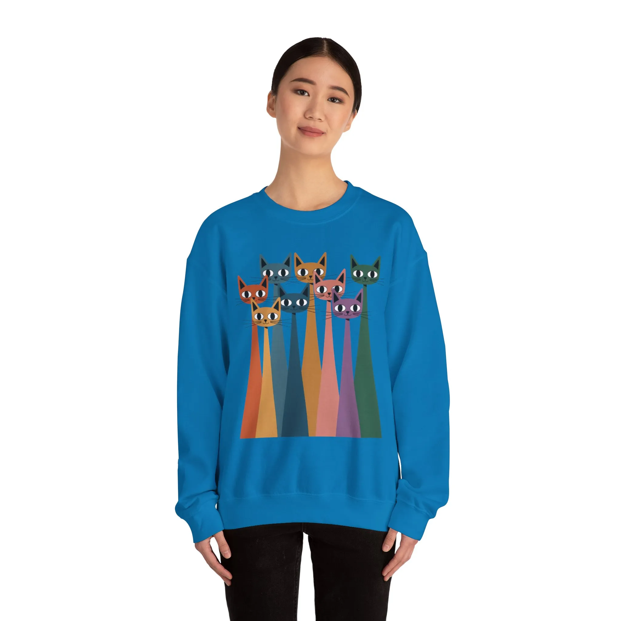 Colorful Cat Sweatshirt, Cozy Crewneck, Cat Lover Gift, Womens Sweatshirt, Cute Animal Apparel, Fun Gift for Cat Owners - Image 23