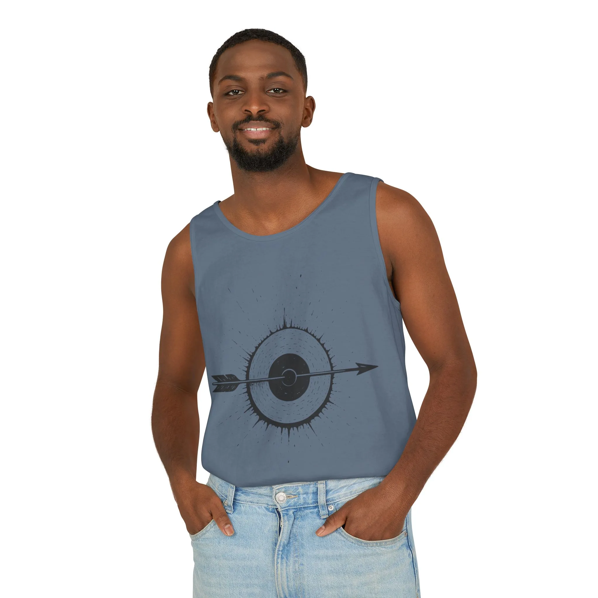Mens Garment-Dyed Tank Top with Target Arrow Design, Casual Wear, Summer Essentials, Gym Wear, Gifts for Archery Lovers - Image 36