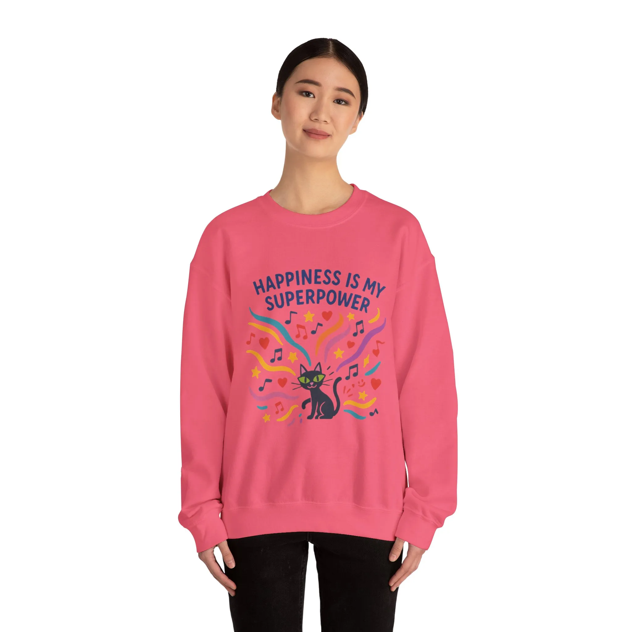 Playful Cat Crewneck Sweatshirt, Happiness is My Superpower, Cozy Sweatshirt, Gift for Cat Lovers, Fun Casual Style, Unique Animal Design - Image 32