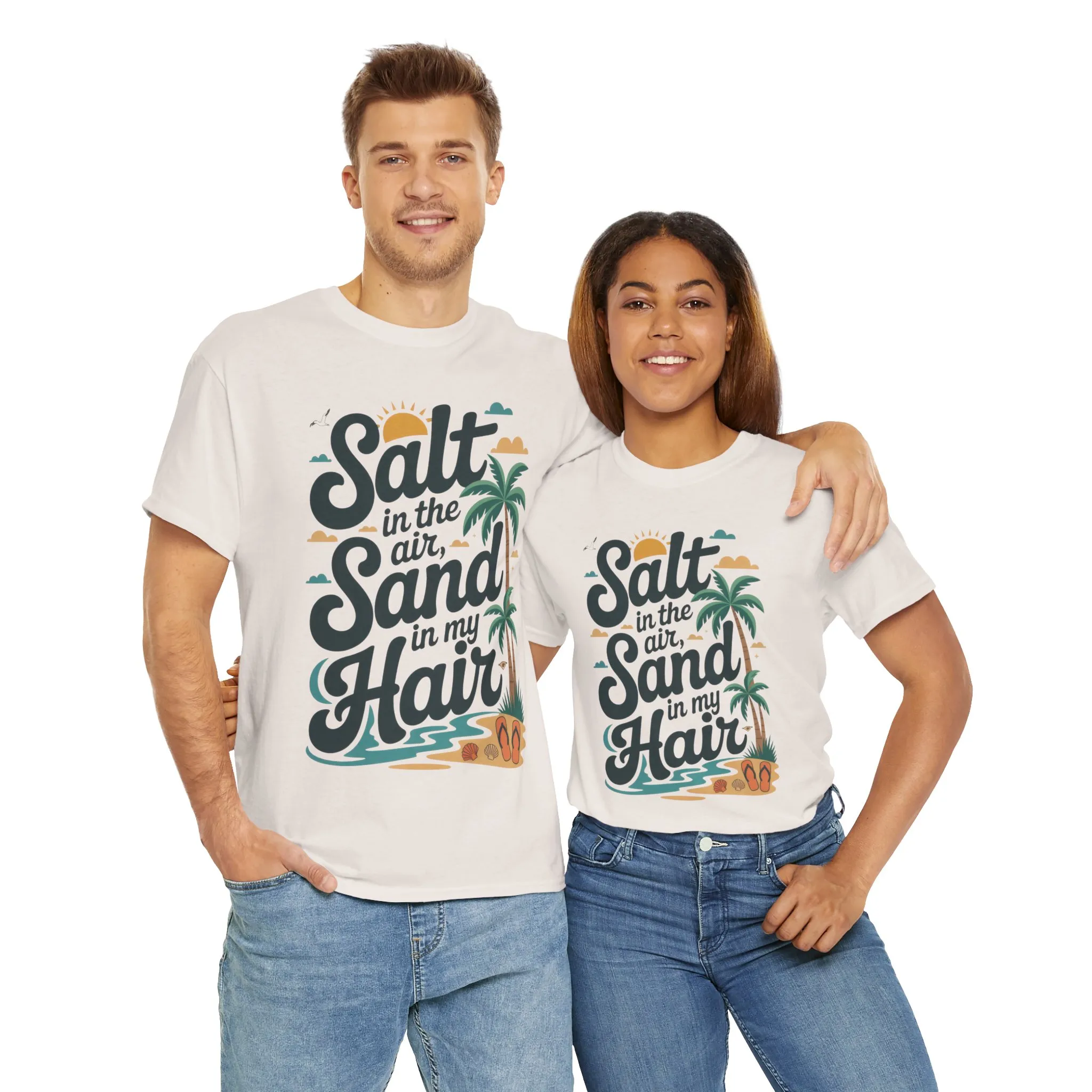 Salt in the Air Sand in My Hair Shirt, Beach Summer Vibes Graphic T-Shirt, Tropical Ocean Palm Design, Ocean-Themed Shirt, Gift Beach Lovers - Image 42