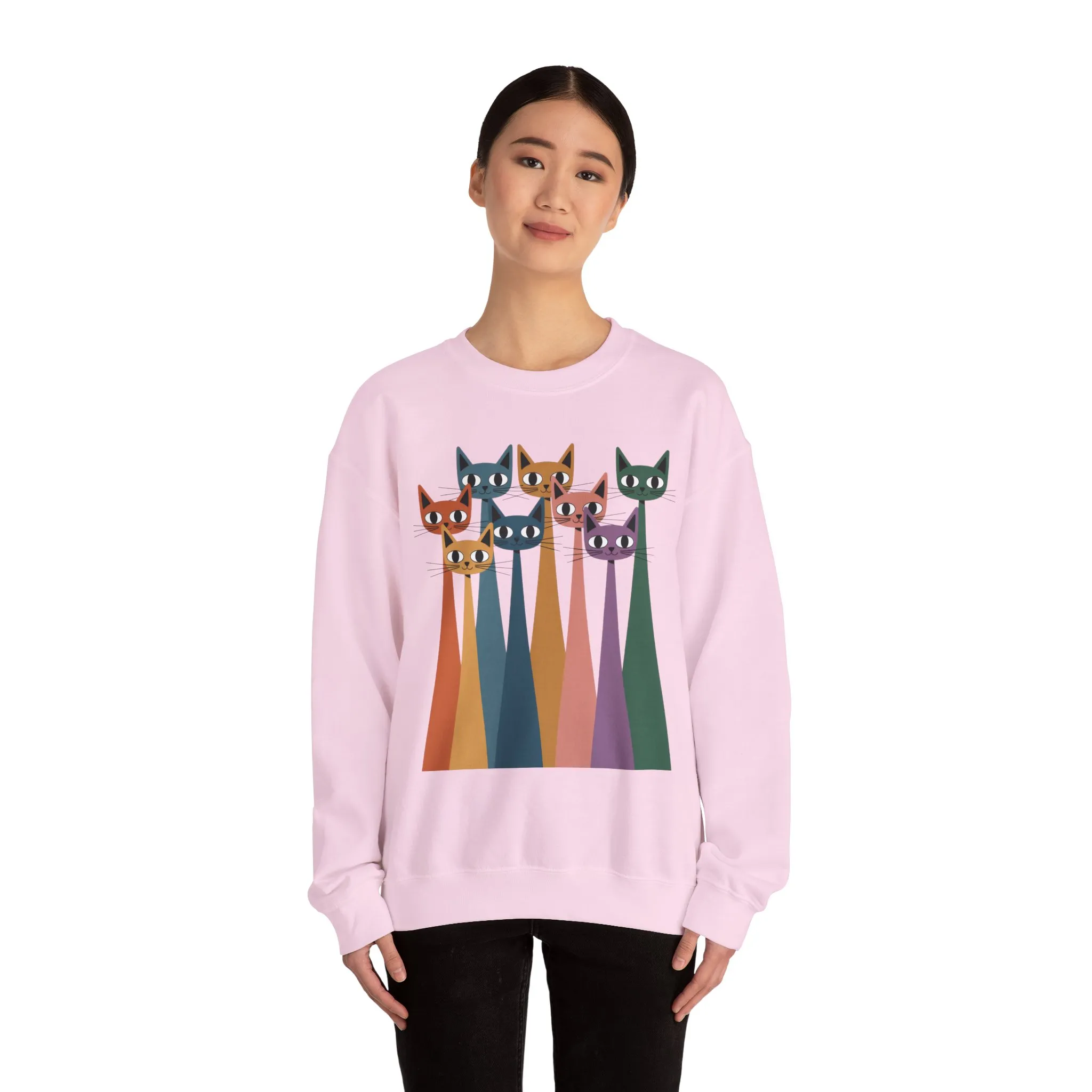 Colorful Cat Sweatshirt, Cozy Crewneck, Cat Lover Gift, Womens Sweatshirt, Cute Animal Apparel, Fun Gift for Cat Owners - Image 26