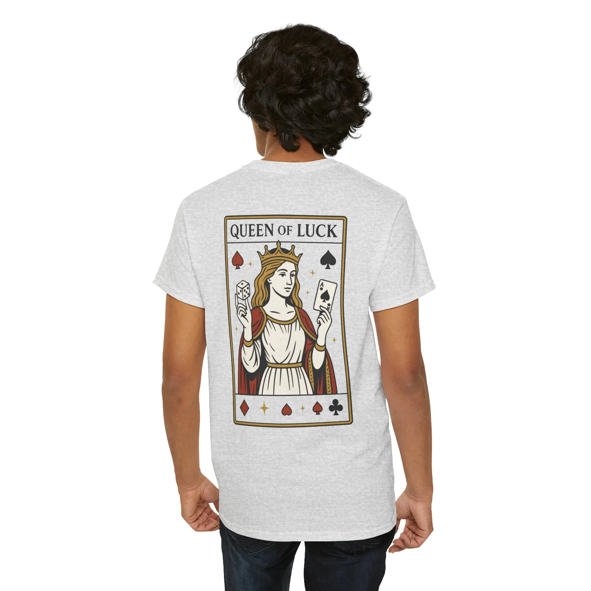 Front & Back Print unisex T-Shirt, Roll the Dice Tee for Men, Vintage Gambling Shirt, Casino Gift, Poker Gift, Card Games Gift, Queen of Luck - Image 2