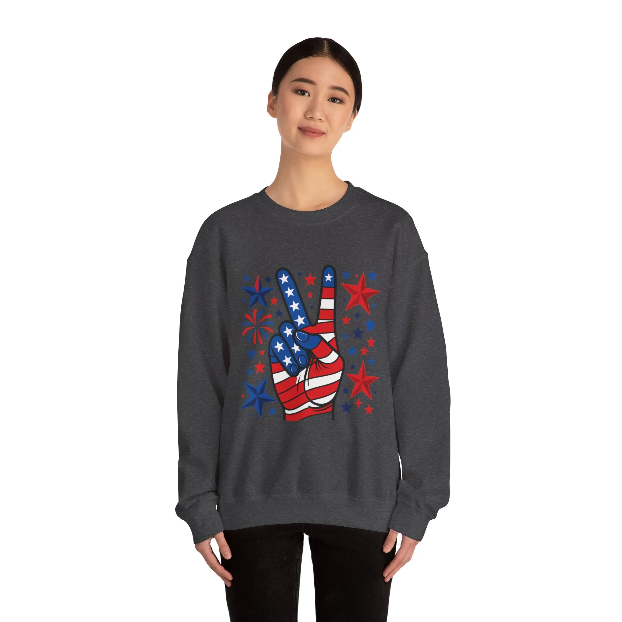 Patriotic Peace Crewneck Sweatshirt - Unisex Heavy Blend, 4th of July Clothing, Peace Sign Design, Casual Wear, Gift for Him/Her - Image 22