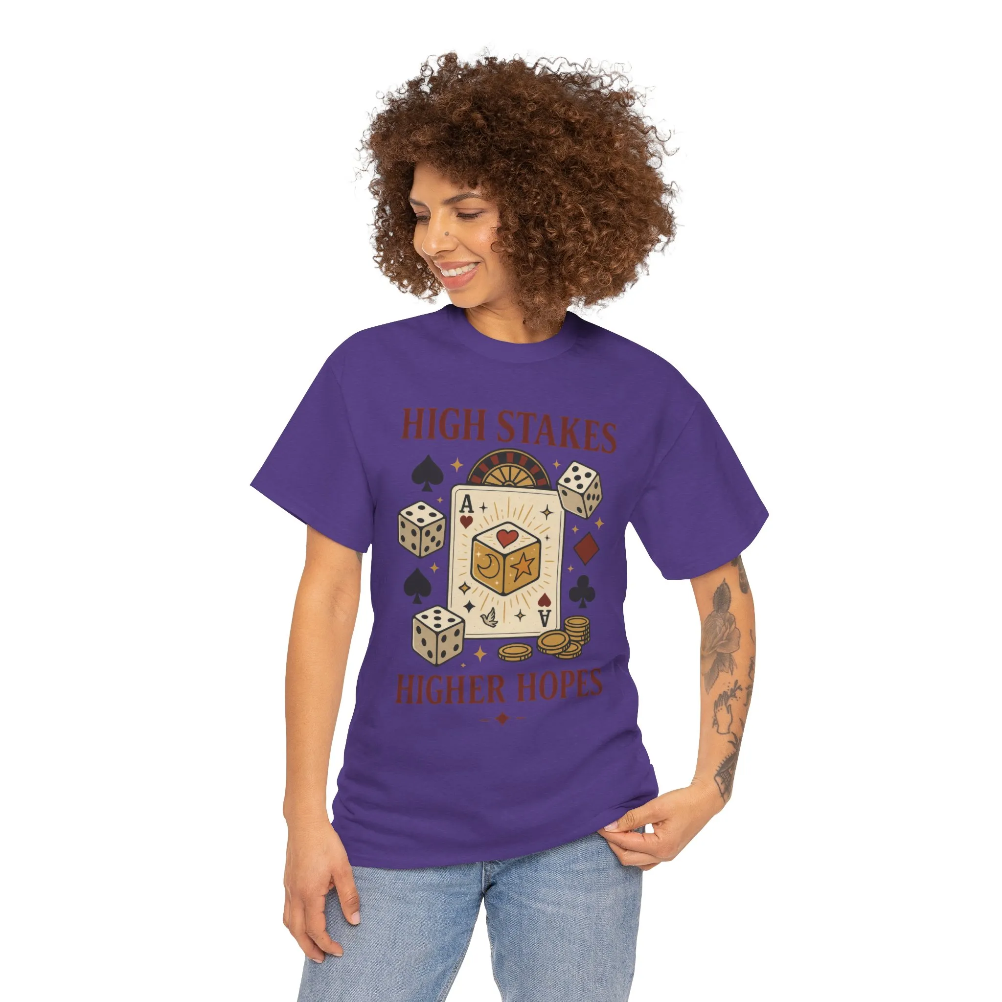 High Stakes, Higher Hopes Graphic Tee, Unisex Gambling Gift, Dice and Card Theme Shirt, Casual Wear, Game Night Apparel - Image 33