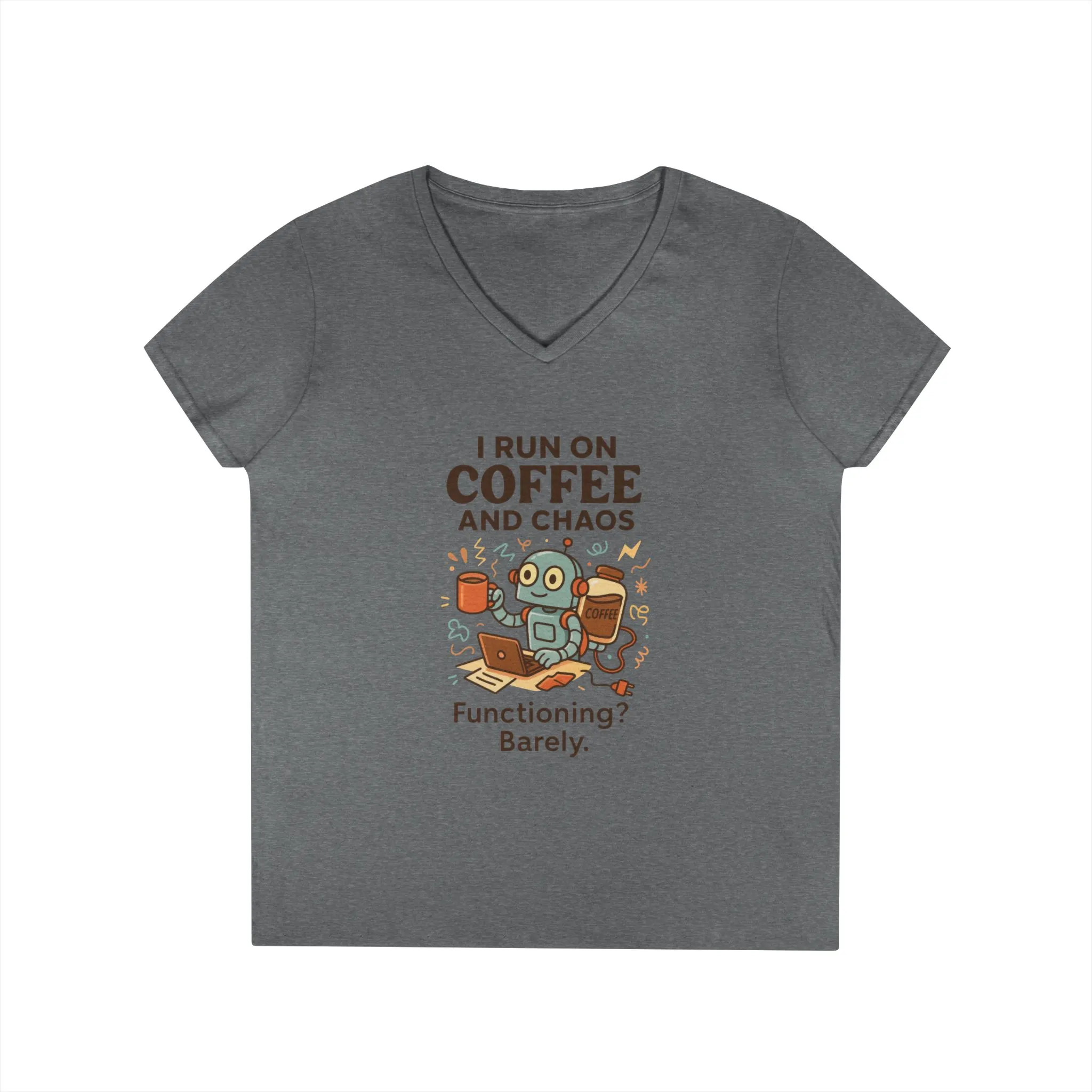 Funny Coffee and Chaos Ladies' V-Neck T-Shirt, Gift for Coffee Lovers, Quirky Tee, Casual Wear, Unique Humor Shirt, Work from Home Humor Tee - Image 10