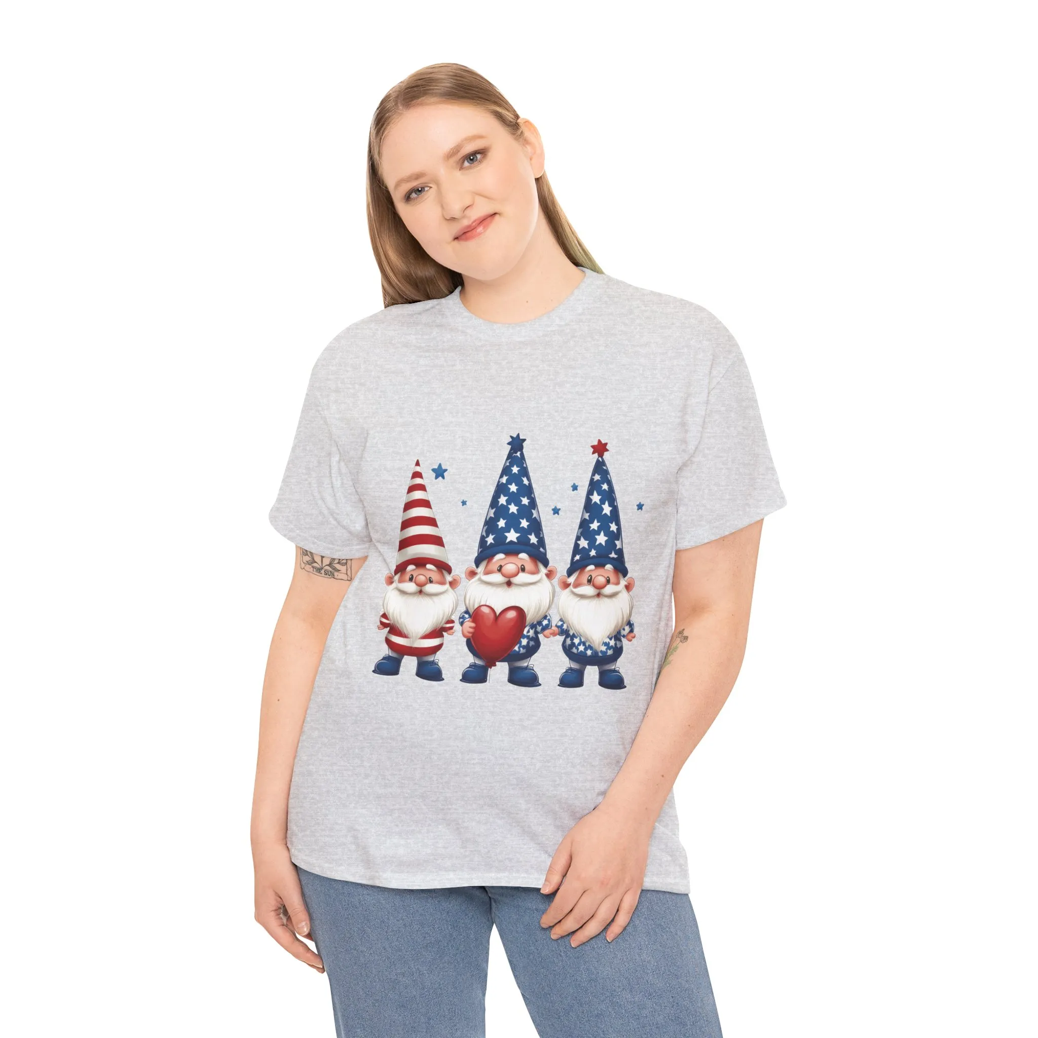 Patriotic Gnome Unisex Heavy Cotton Tee - Cute Tee for Independence Day, Casual Wear, Gift for Gnome Lovers, Summer Style - Image 9