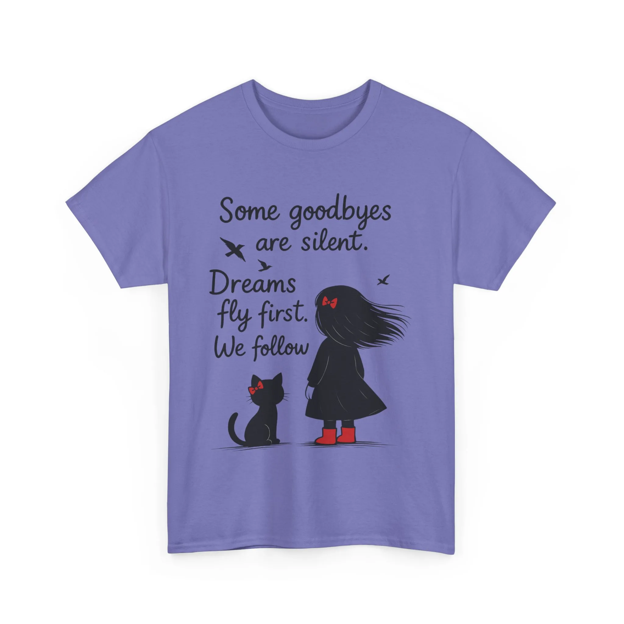 Emotional Hand Drawn Womens T-Shirt, Minimalist Red Dress Girl and Cat Graphic Tee, Cat Lover Gift - Image 16