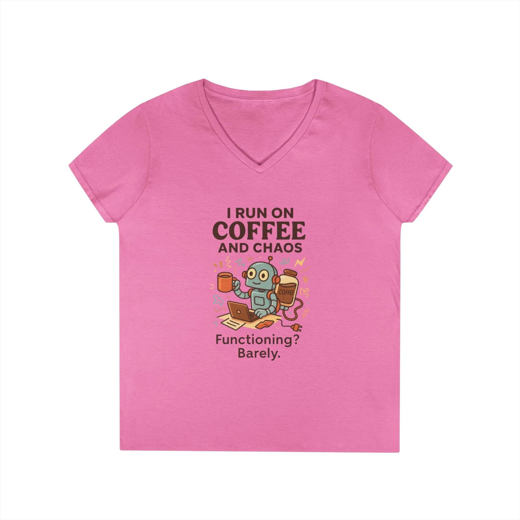 Funny Coffee and Chaos Ladies' V-Neck T-Shirt, Gift for Coffee Lovers, Quirky Tee, Casual Wear, Unique Humor Shirt, Work from Home Humor Tee - Image 31
