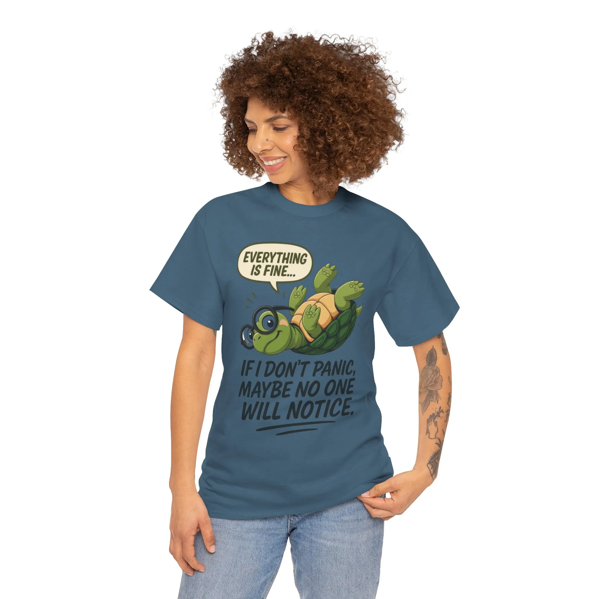 Everything is Fine Turtle Tee, Funny Unisex Cotton Tee, Cute Animal Shirt, Social Anxiety Joke, Great for Humor, Positive message t-shirt - Image 19