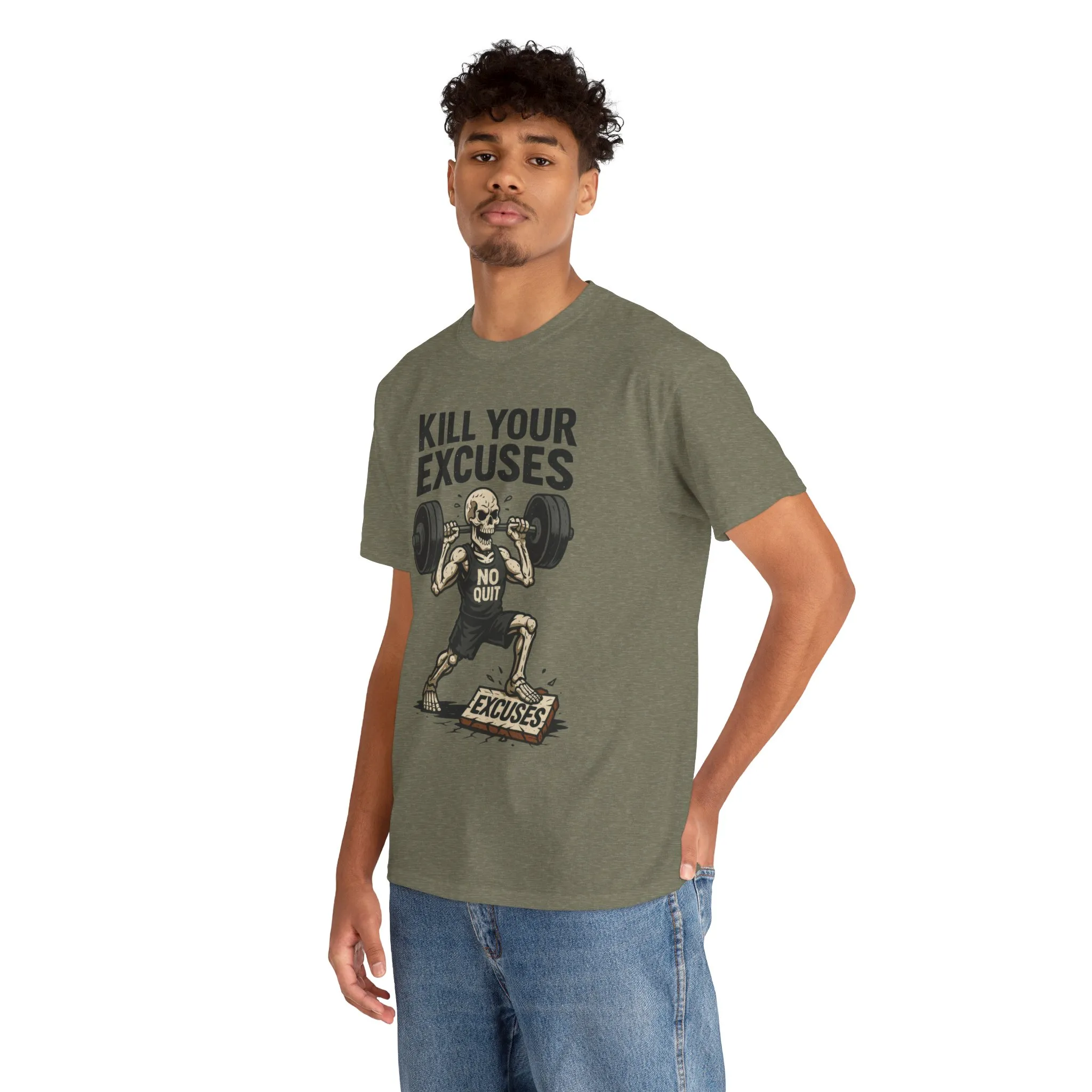 Kill Your Excuses Shirt, No Quit Skeleton Gym Tee for Men, Motivational Fitness T-Shirt, Workout Gift, Gym Apparel - Image 18