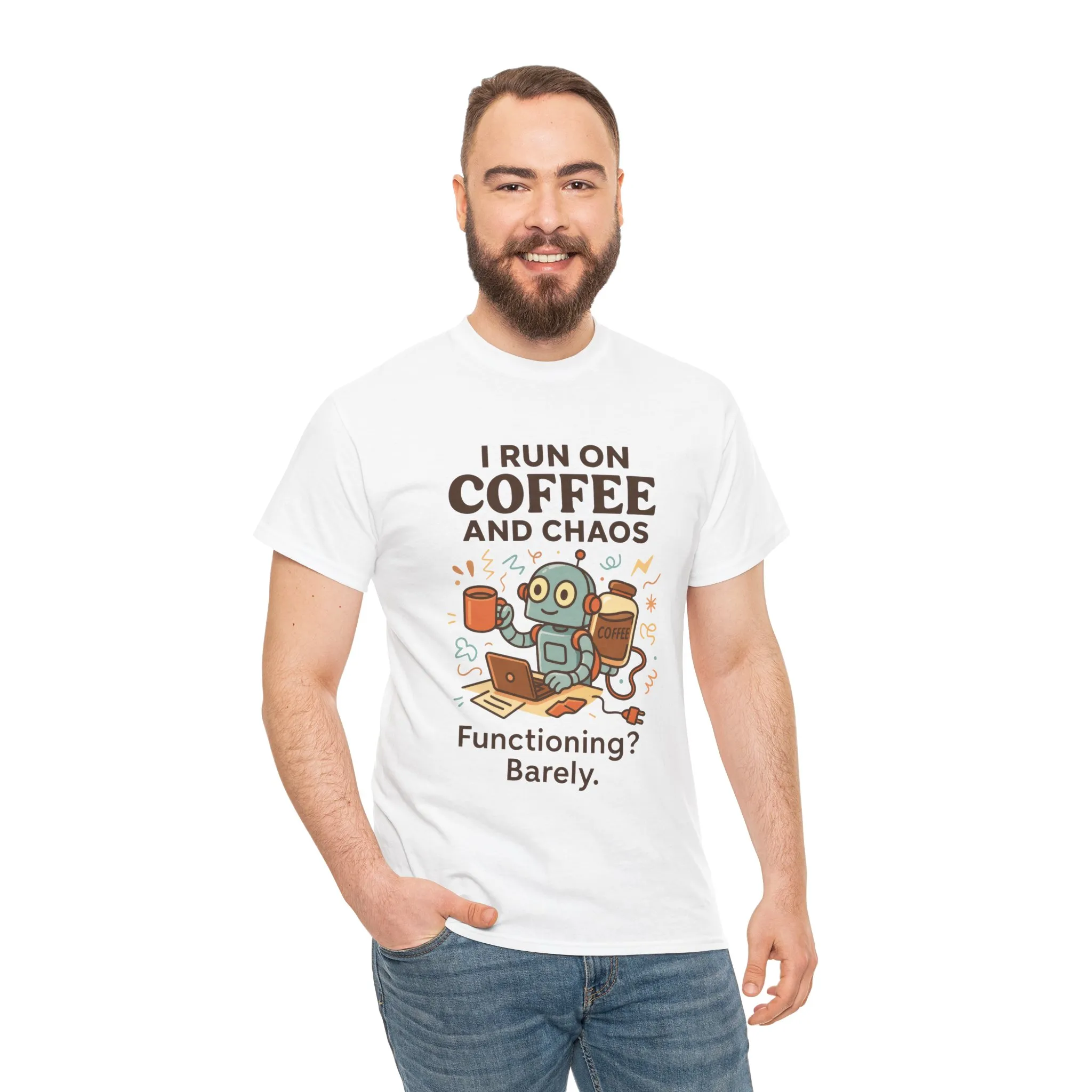 I Run on Coffee and Chaos Unisex Heavy Cotton Tee, Funny Coffee Lover Shirt, Gift for Him/Her, Work from Home Humor Tee, Relaxed Fit [...] - Image 5