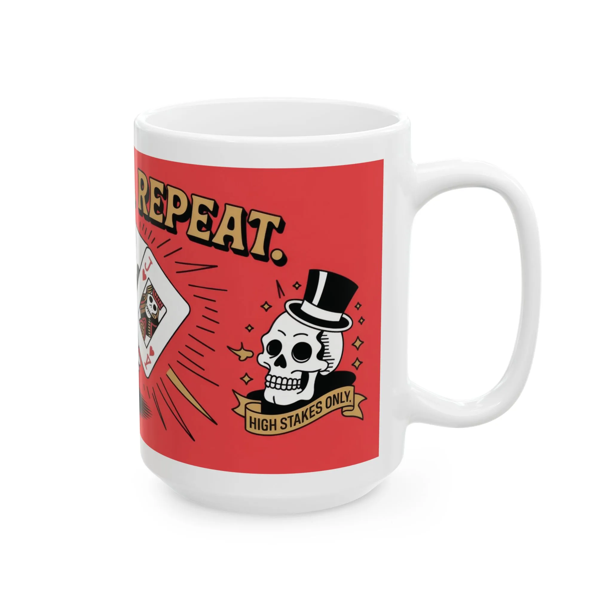 Roll Risk Repeat Poker Mug, Bold Tattoo Style Coffee Cup with Joker Card, Gambling Gift, Gothic Drinkware, Poker Lovers Mug - Image 11