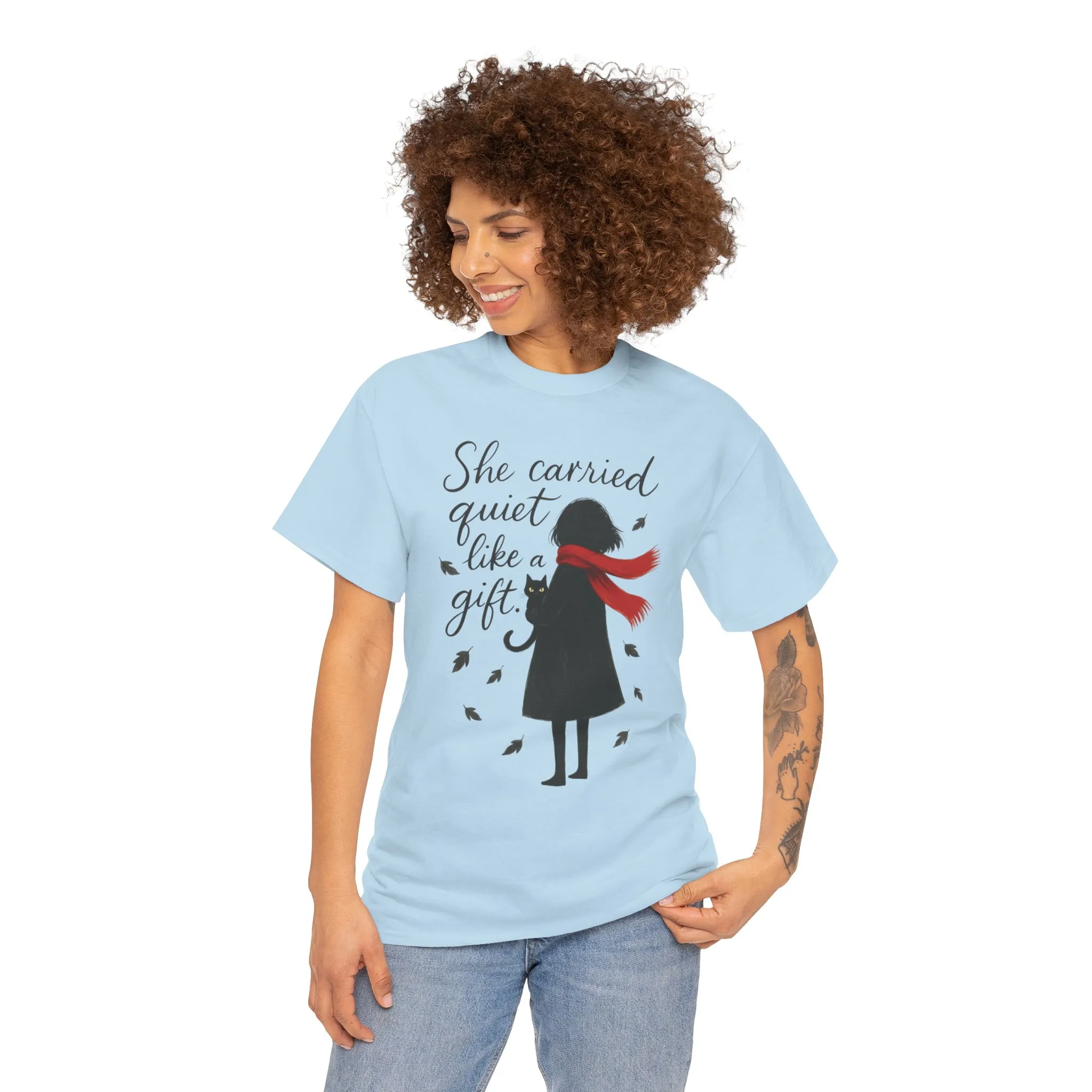Cat Lover Womens T-Shirt, Whimsical Hand-Drawn Illustration Tee, Artistic Minimalist Gift for and Introverts, Cute Animal Apparel - Image 17