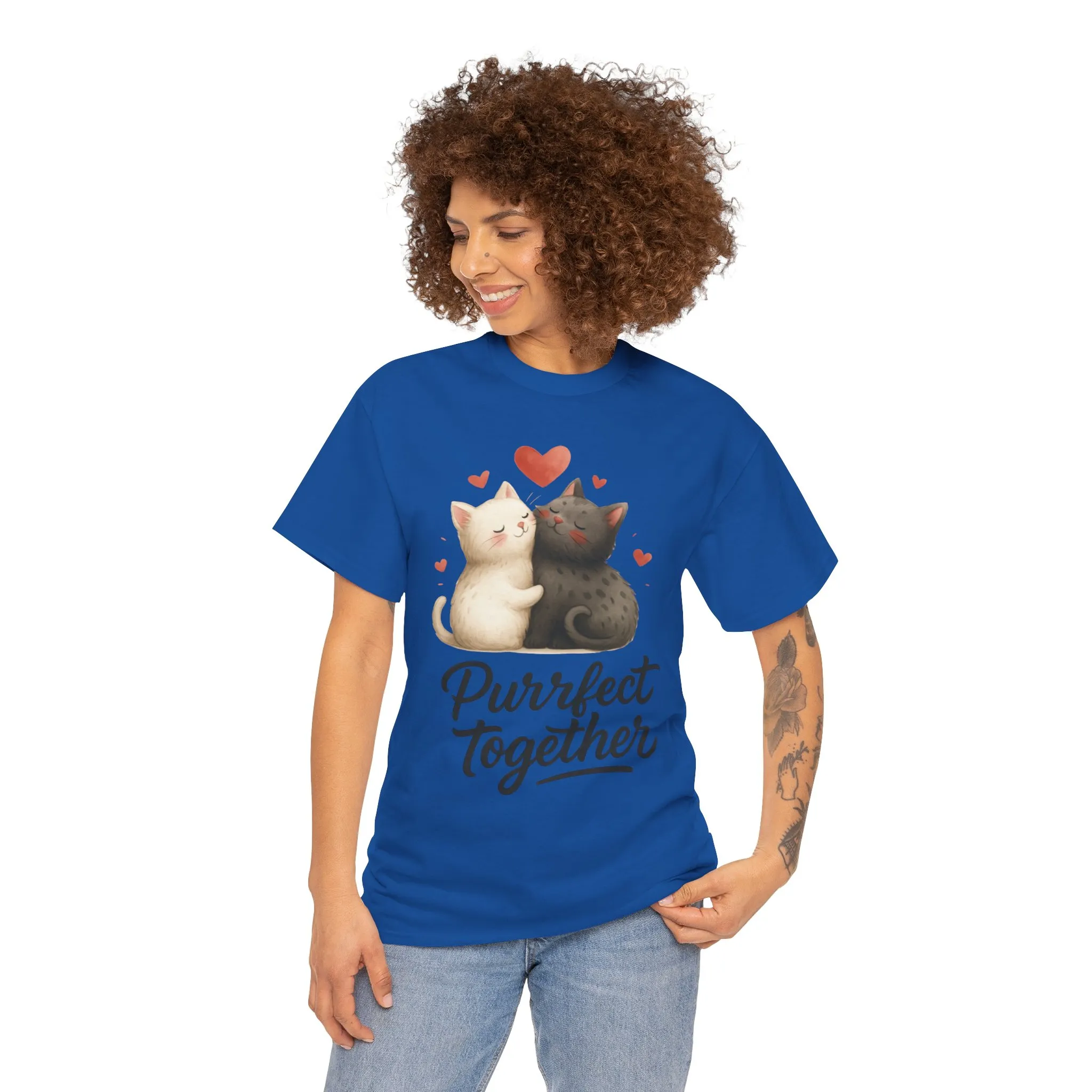 Purrfect Together Cat Tee, Cute Cat Lovers Gift, Funny Animal T-Shirt, Unisex Cotton Graphic Tee, Perfect for Valentine's Day, Pet [...] - Image 17