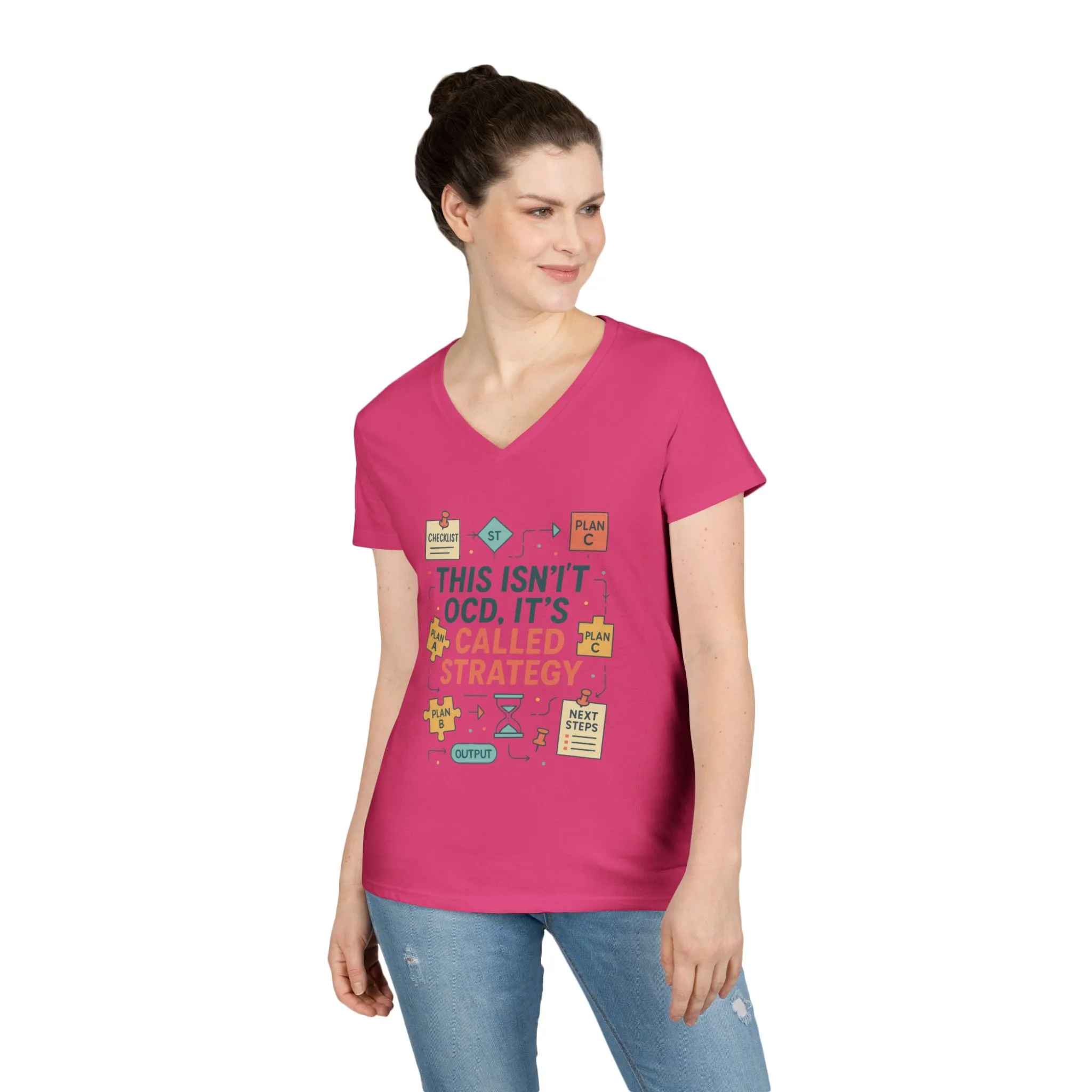 Funny Womens Strategy V-Neck T-Shirt, This Isnt OCD Its Called Strategy, Planner Girl Gift Tee, Gift for Strategists, Office Humor Top - Image 27