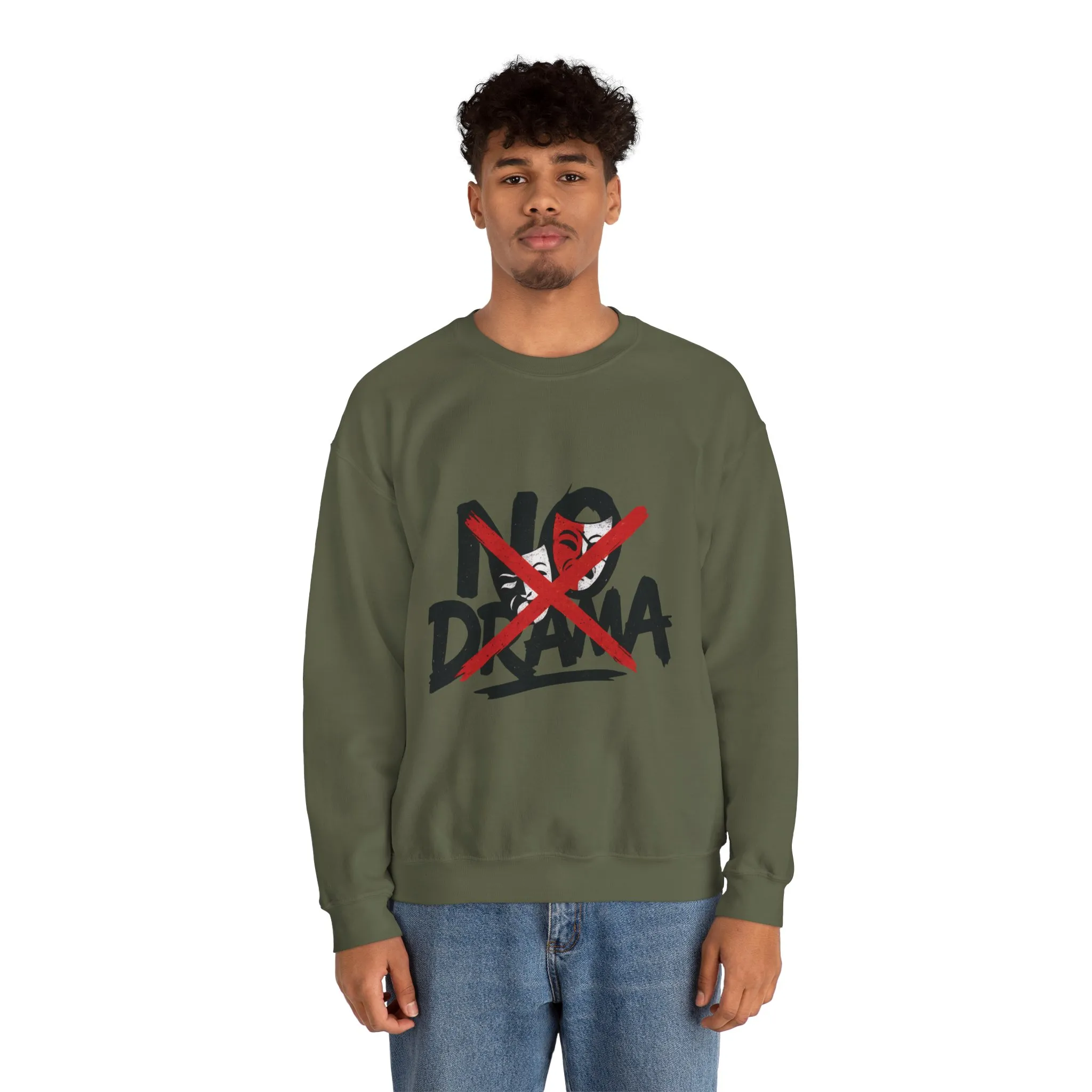 No Drama Mens Crewneck Sweatshirt, Casual Everyday Wear, Gift for Friends, Relaxed Vibes, Comfortable Fashion - Image 5