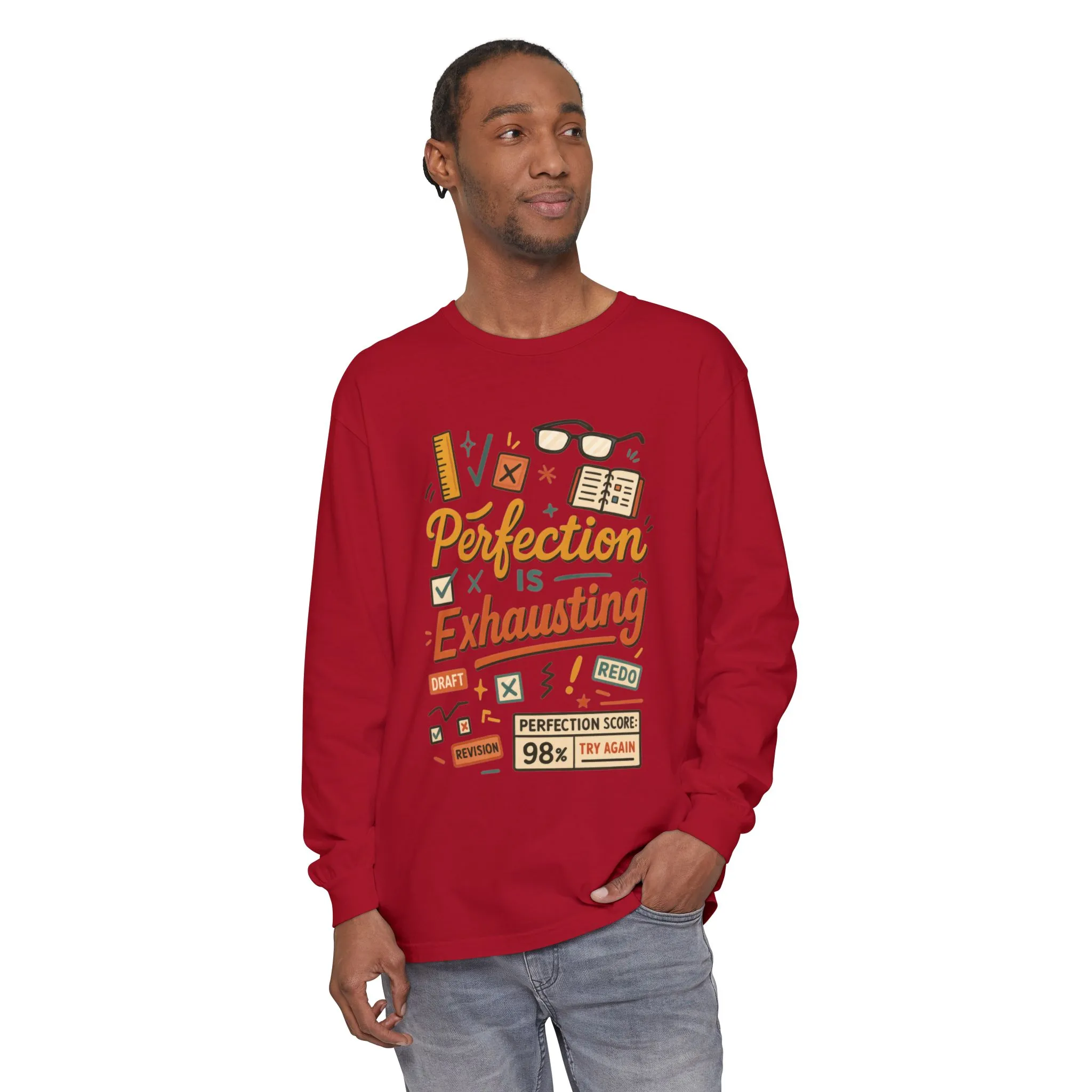 Stress Relief Long Sleeve Tee, Perfect for Perfectionists, Humorous Gift, Back-to-School, Gift for Graduates, Motivational Apparel - Image 44