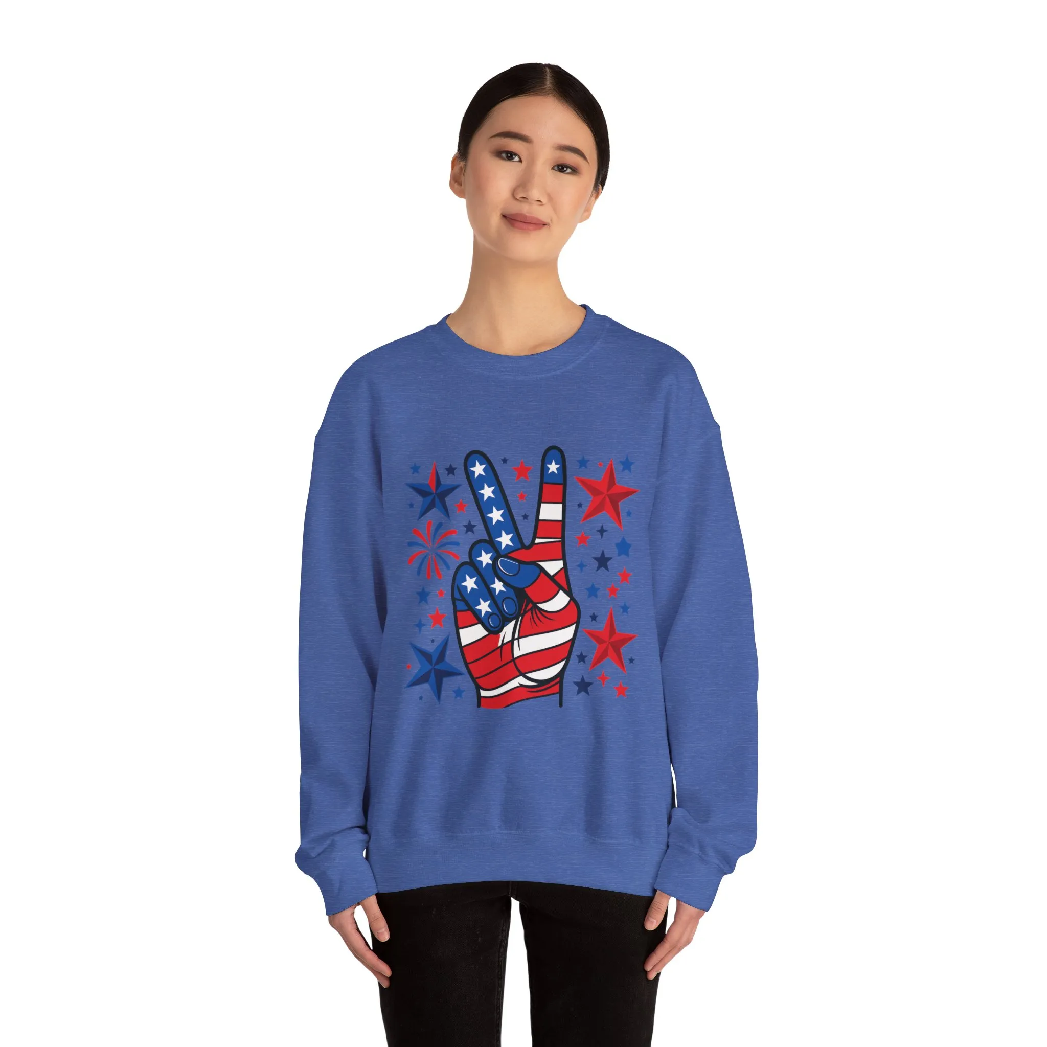 Patriotic Peace Crewneck Sweatshirt - Unisex Heavy Blend, 4th of July Clothing, Peace Sign Design, Casual Wear, Gift for Him/Her - Image 33