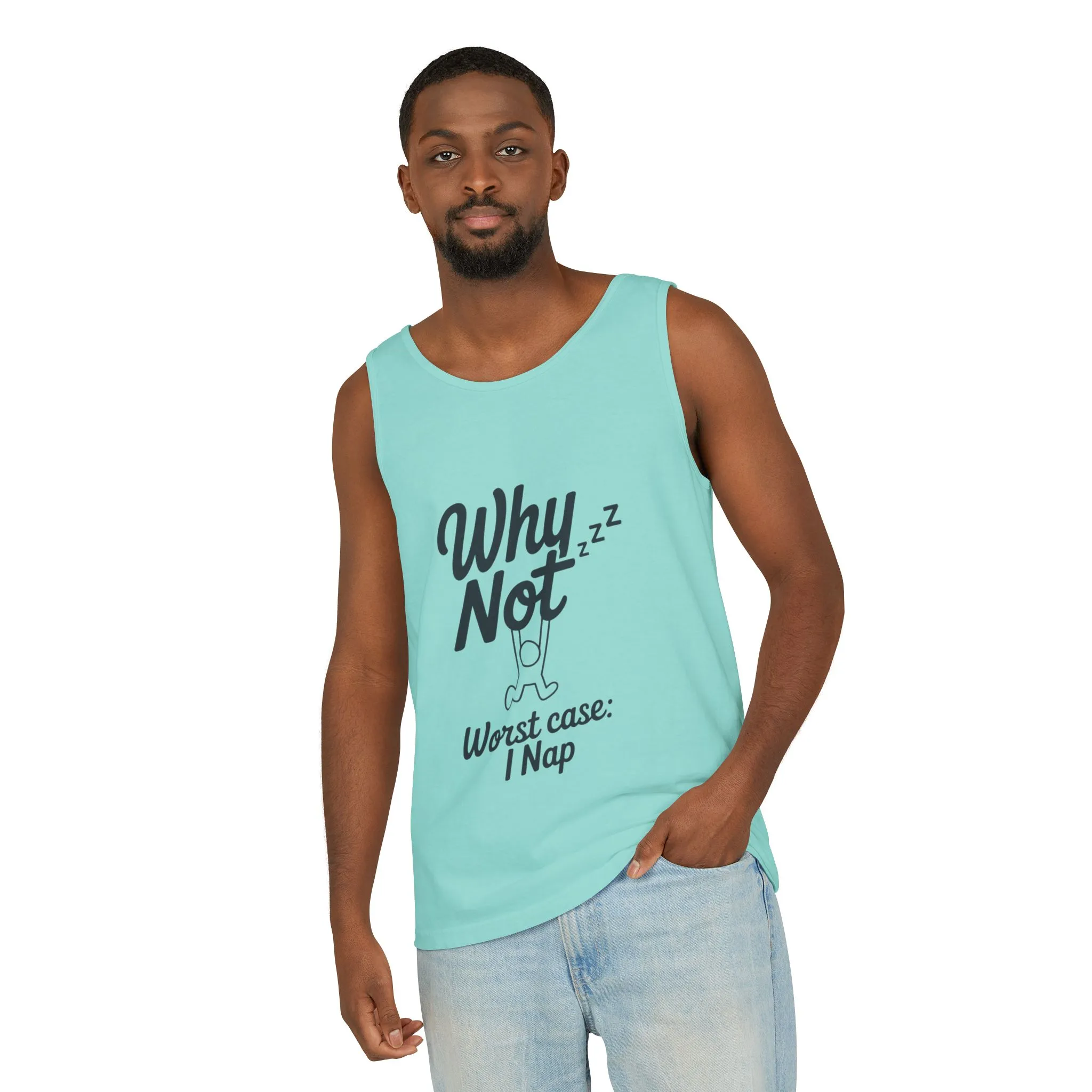 Comfy Mens Tank Top - Why Not? | Perfect for Relaxing, Gift for Nappers, Summer Wear, Vacation Apparel, Hilarious Lounge Top - Image 26