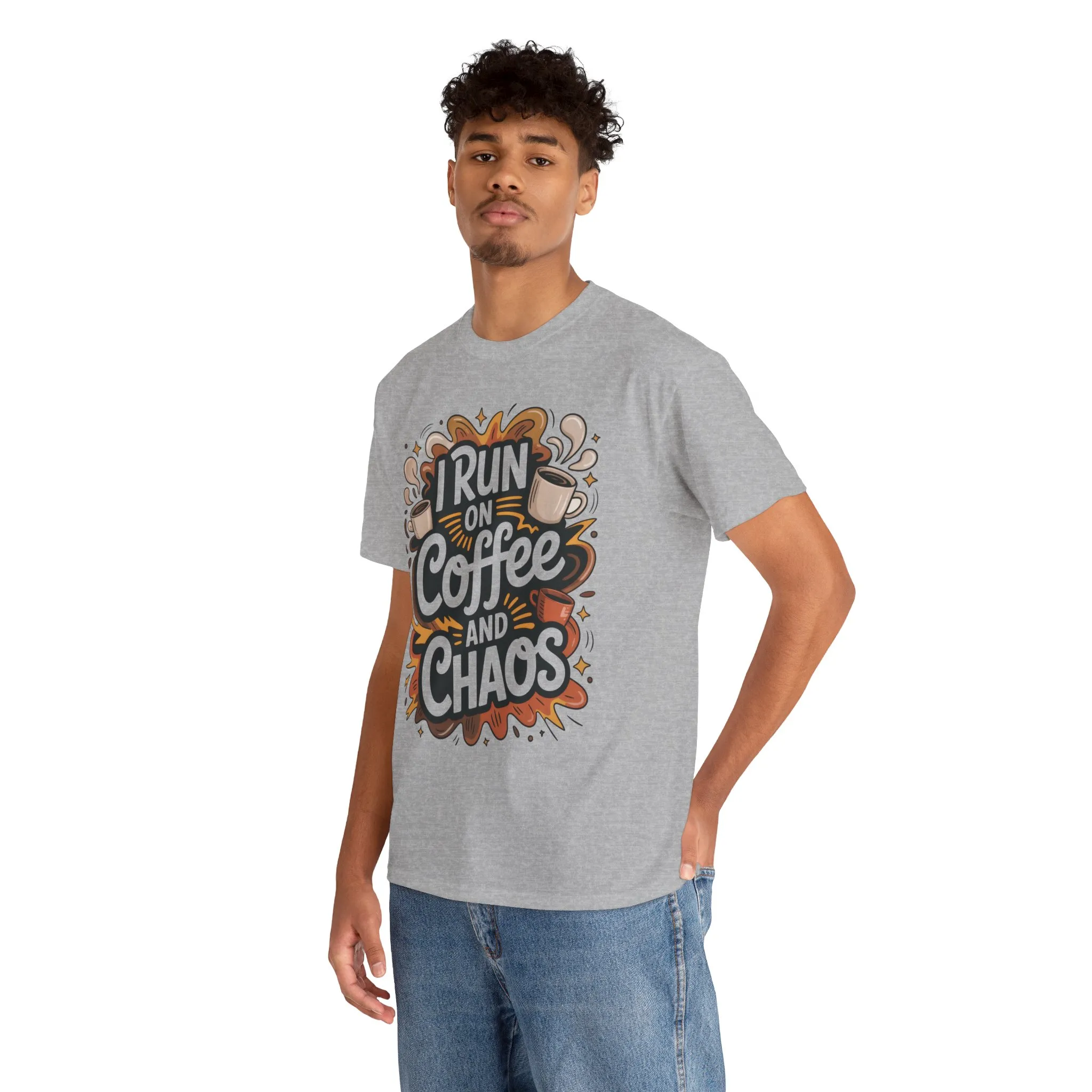 Funny Mens Coffee T-Shirt, I Run on Coffee and Chaos, Caffeinated Chaos Tee for Him, Perfect for Coffee Lovers, , Humor Tee - Image 5