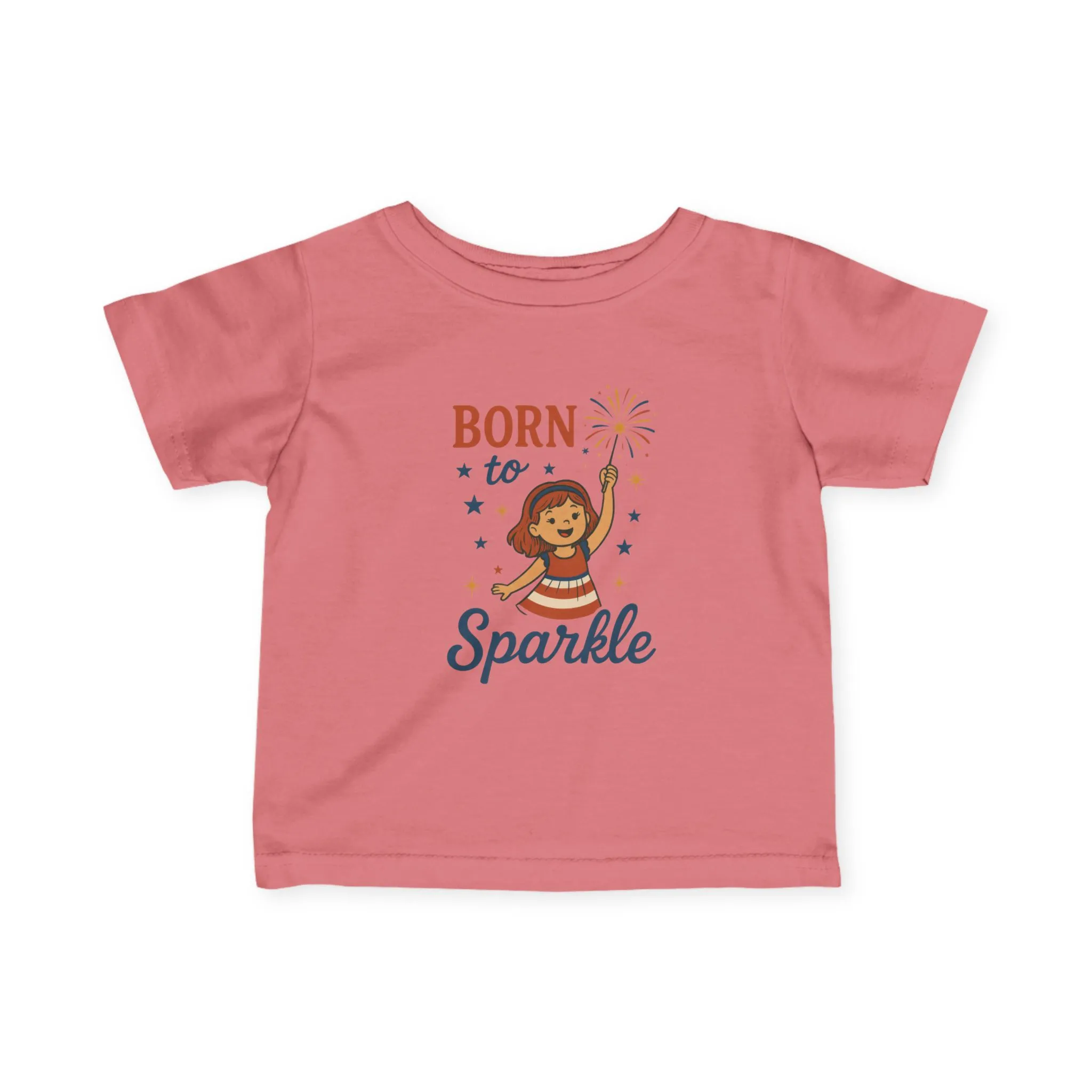 4th of July Baby Girl Tee, Born to Sparkle, Patriotic Toddler Tee, Independence Day Outfit for Girls - Image 15