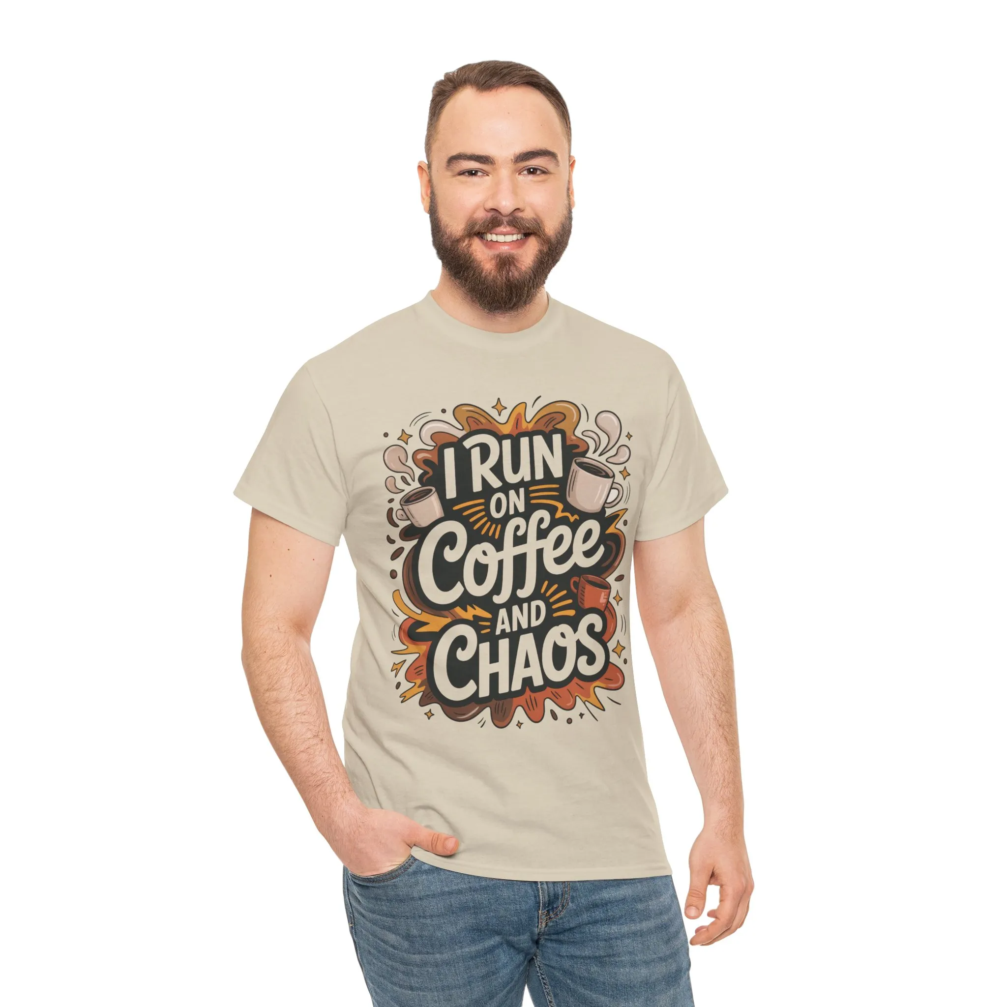 Run on Coffee and Chaos Tee, Unisex Cotton T-Shirt, Coffee Lover Gift, Casual Wear, Perfect for Relaxing Days - Image 26