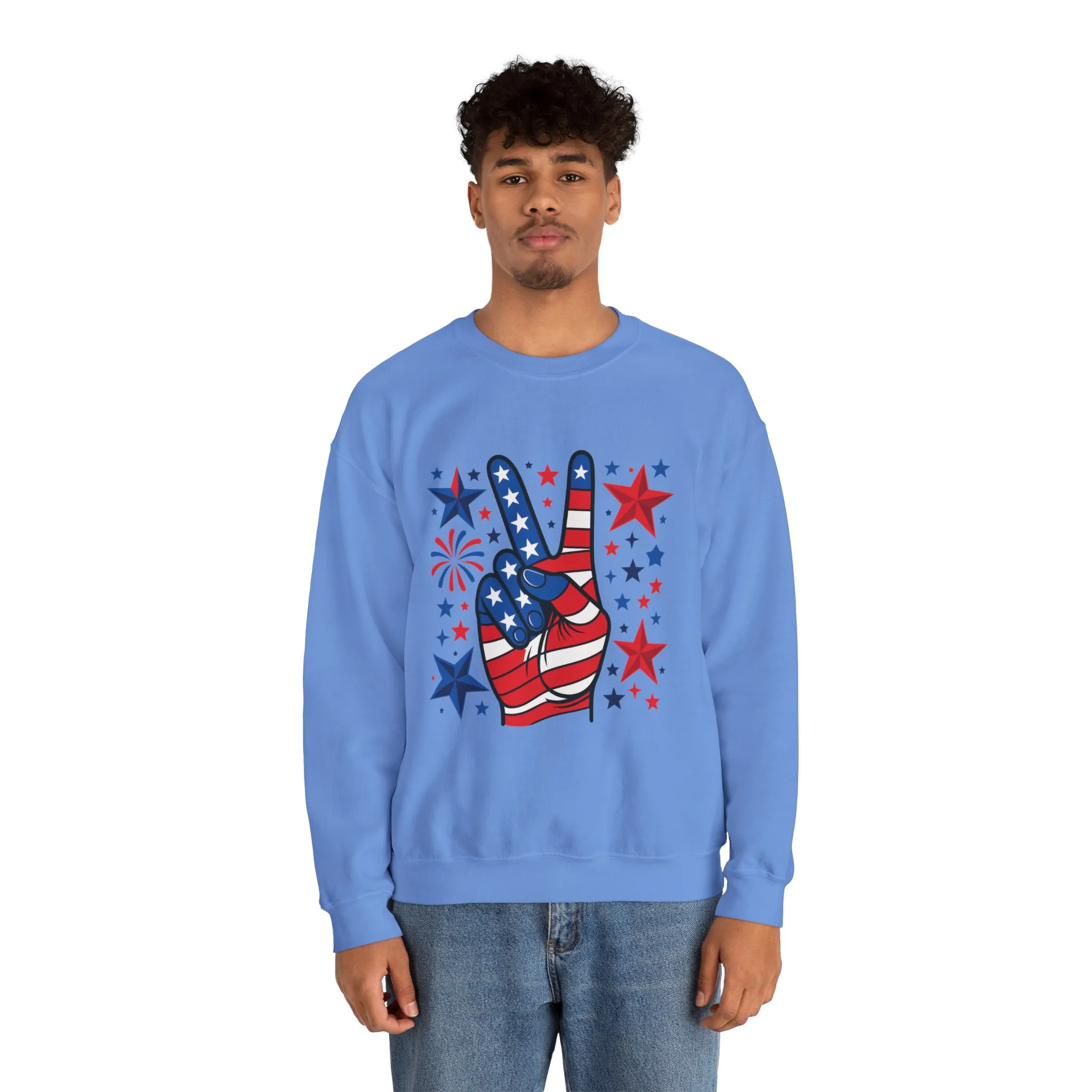Patriotic Peace Crewneck Sweatshirt - Unisex Heavy Blend, 4th of July Clothing, Peace Sign Design, Casual Wear, Gift for Him/Her - Image 30