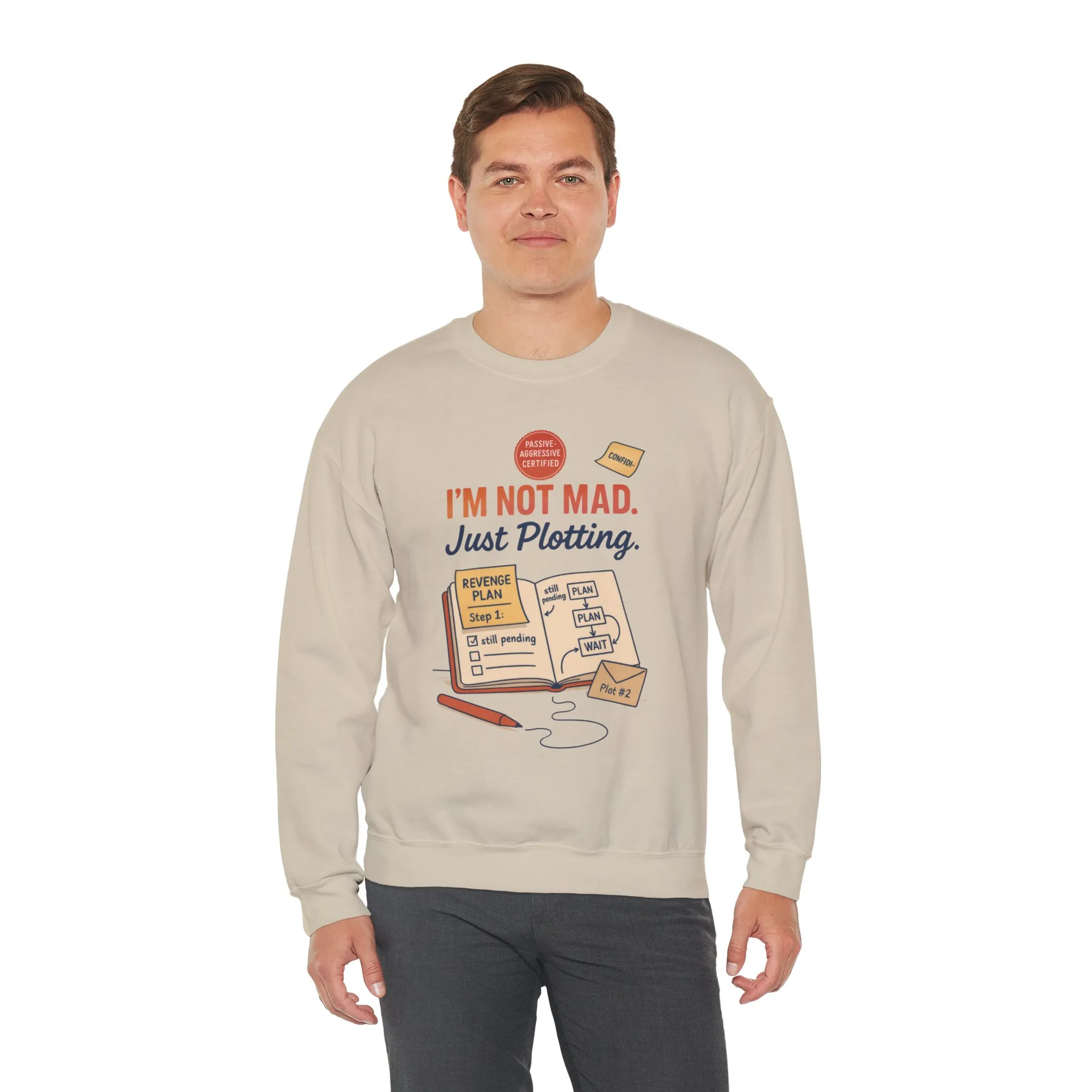 Funny Mens Revenge Sweatshirt, Im Not Mad Just Plotting, Passive Aggressive Sarcastic Crewneck for Him - Image 8
