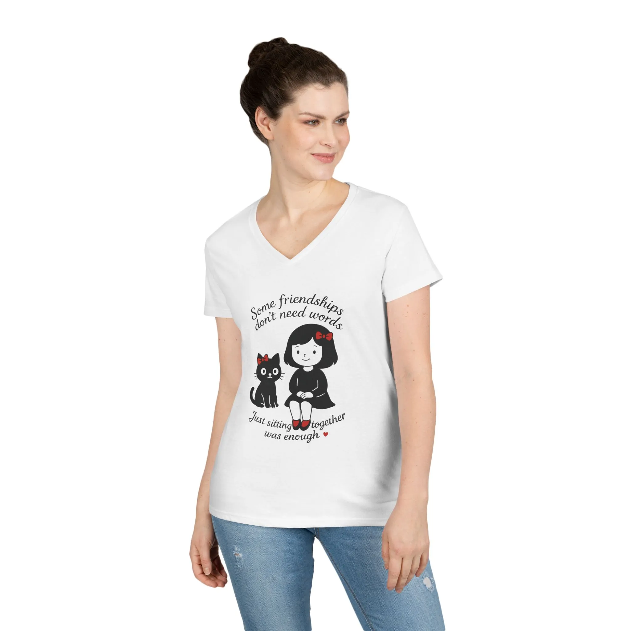 Cat Lover Girls' V-Neck T-Shirt, Gift for Birthday, Cat Lover T-Shirt, Cat Mom Gift