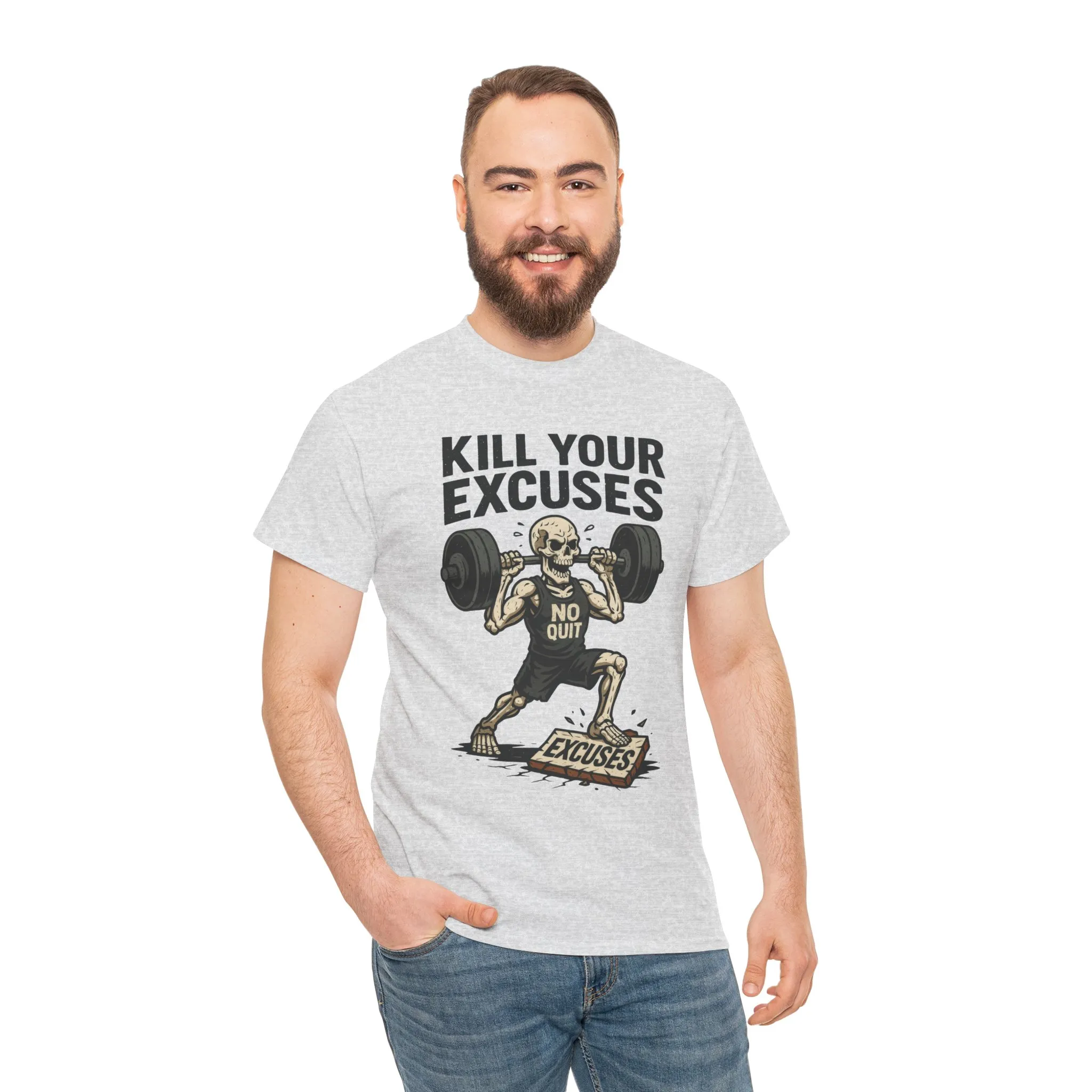 Kill Your Excuses Shirt, No Quit Skeleton Gym Tee for Men, Motivational Fitness T-Shirt, Workout Gift, Gym Apparel - Image 9