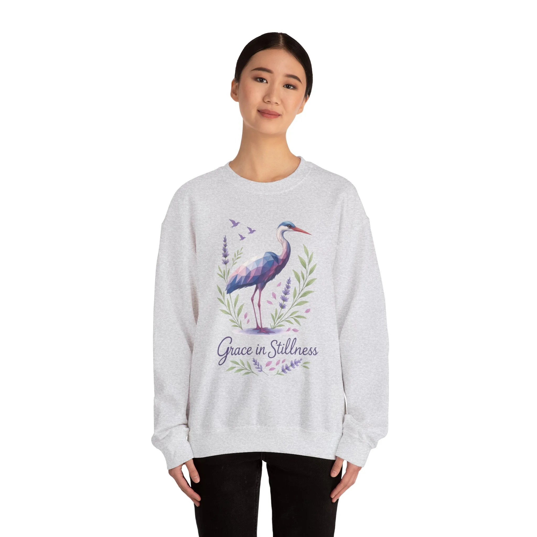 Polygonal Heron Graphic Sweatshirt, Women's Artistic Bird Crewneck, Nature-Inspired Minimalist Design, Geometric Crane, Bird Lovers Gift - Image 26
